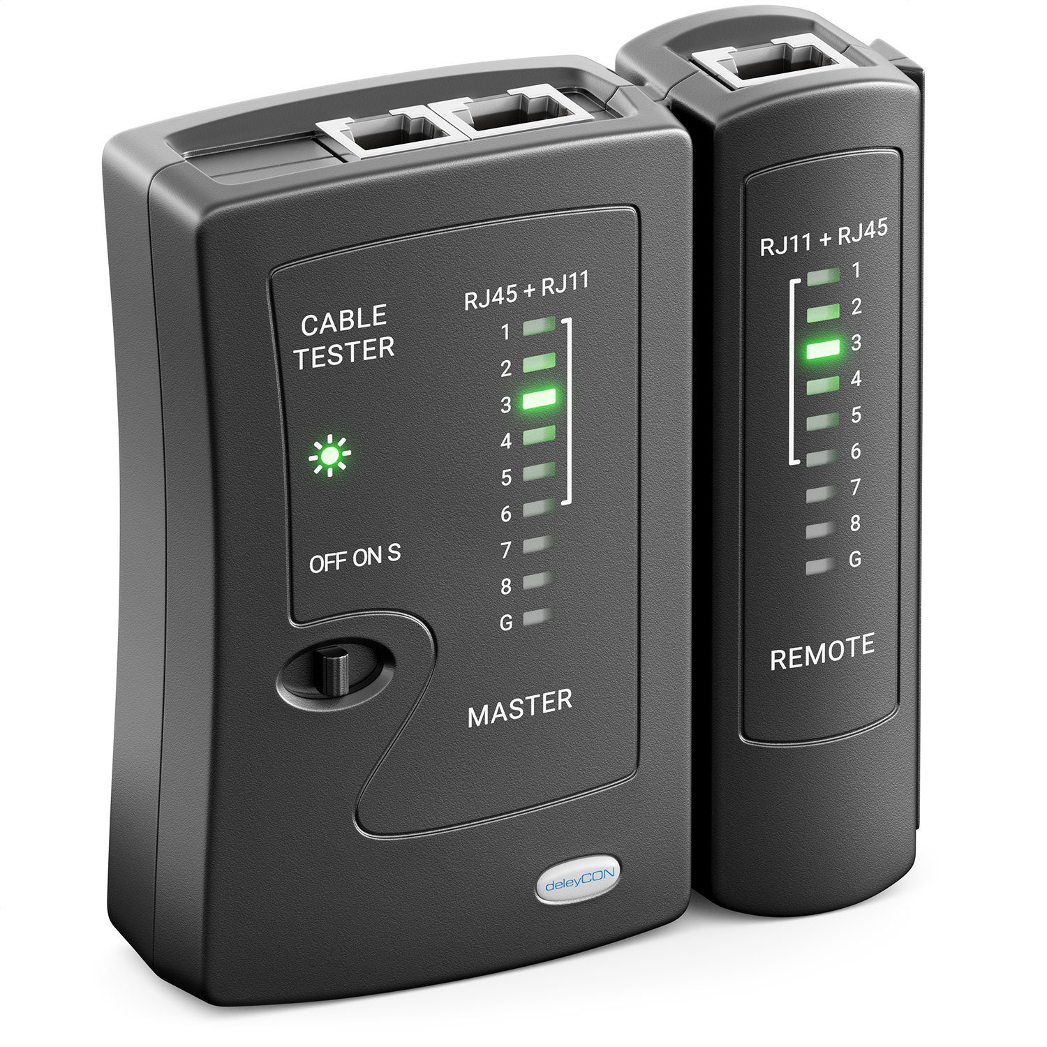 deleyCON deleyCON Netzwerk Kabeltester RJ11 RJ12 RJ45 ISDN LAN Netzwerkkabel Netzwerk-Adapter