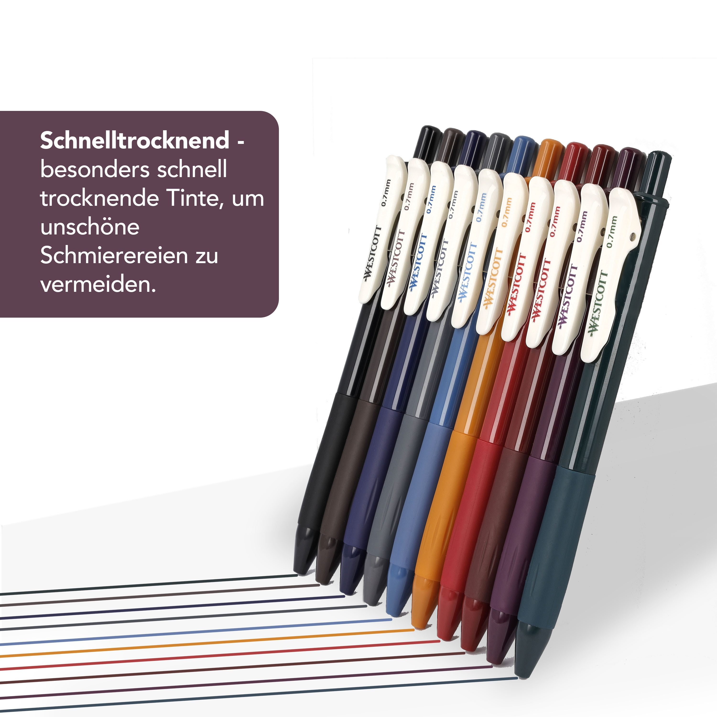 WESTCOTT Gelschreiber Gelstifte VINTAGE Set 10 Stück Herbstfarben, Gelschreiber Stifte, (Vorteilspack, 10-tlg), 0,7mm Strichstärke für weiche, präzise Striche