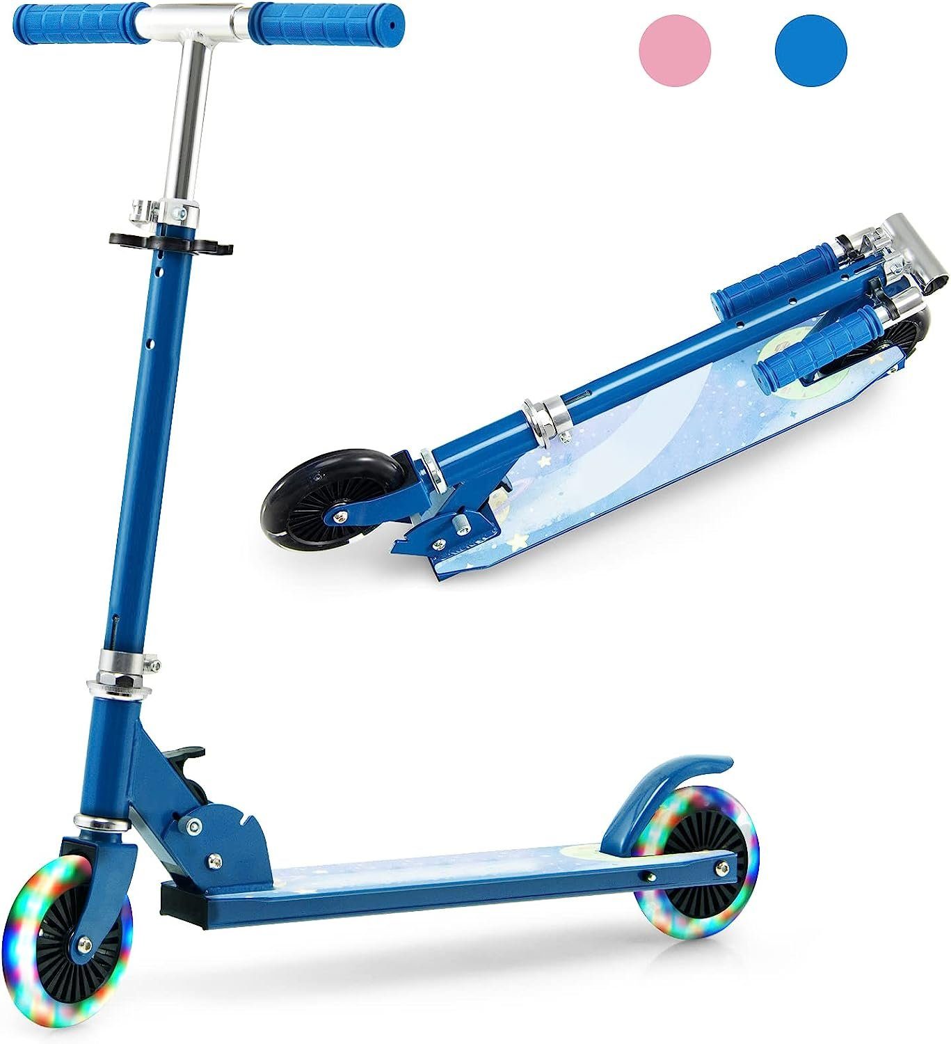 KOMFOTTEU höhenverstellbar & Cityroller, LED-Räder, Scooter klappbar blau