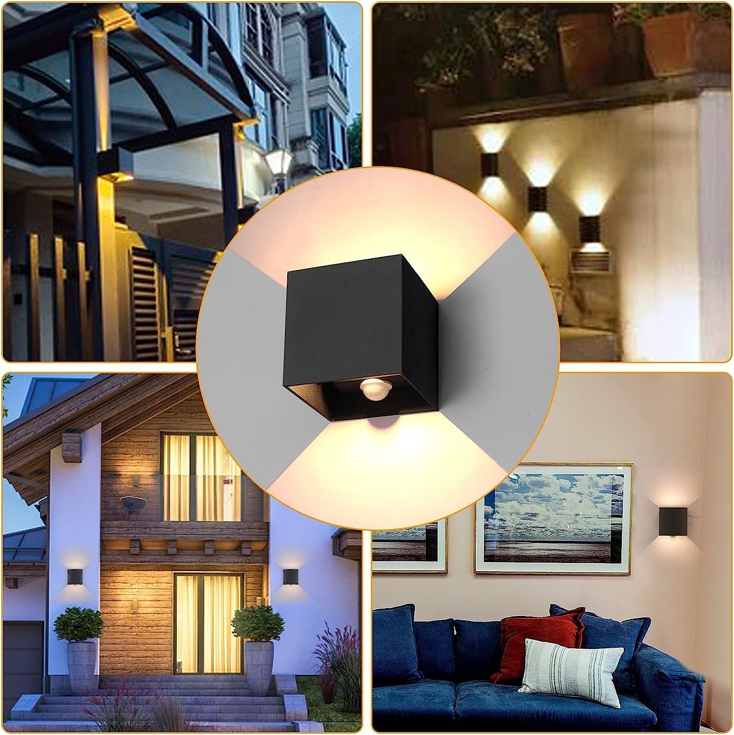 LED LED Außenlampe Up AKKEE Wohnzimmer Cube Wandleuchte Aussenlampe warmweißes, Schlafzimmer, mit Einstellbar Warmweiß Bewegungsmelder, integriert, für Abstrahlwinkel Innen/Aussen Aussenleuchte Wandleuchte LED Warmweiß Down mit fest