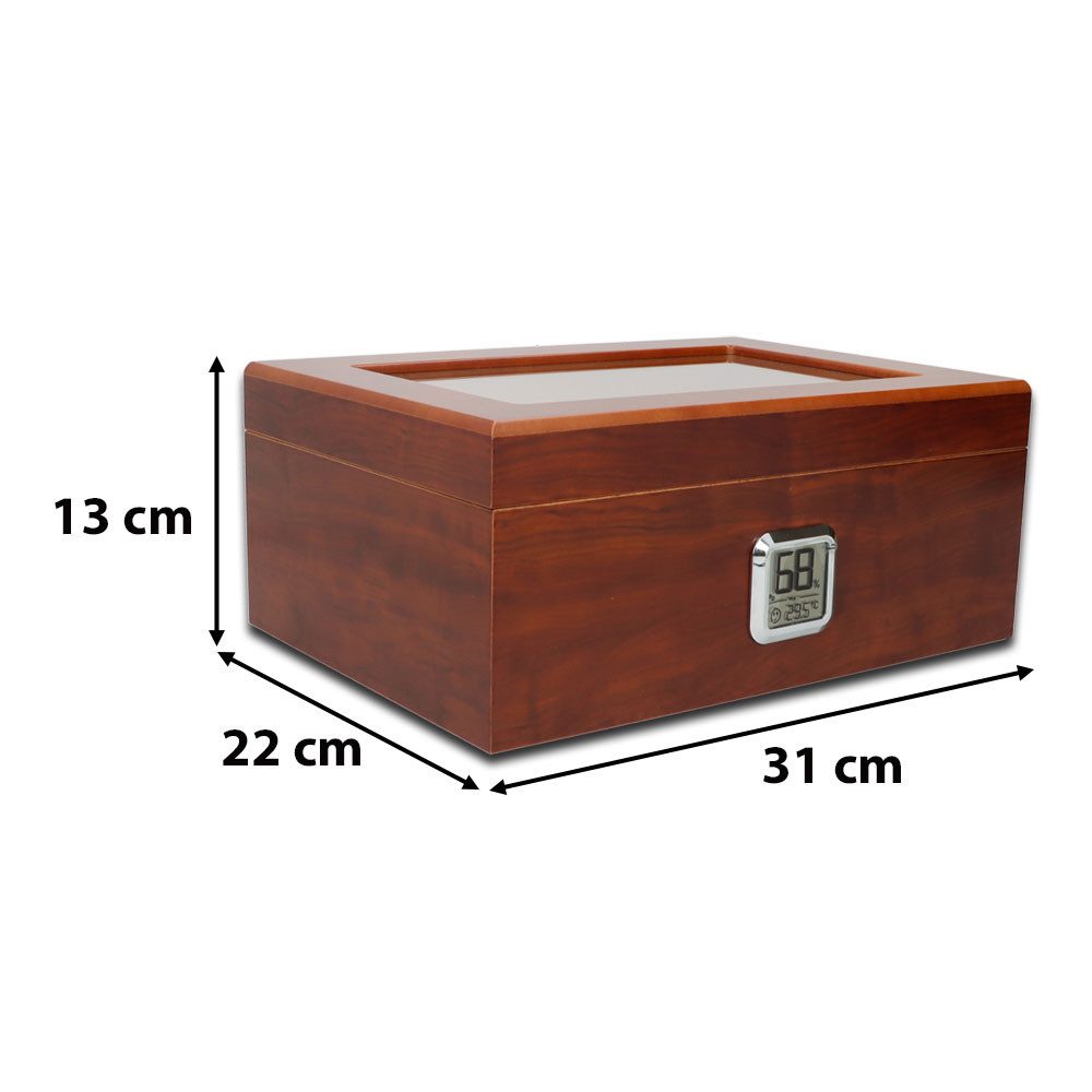 Coumo Humidor Großer Zigarren Gastro Humidor, Sichtfenster, Digitales Hygrometer, Platz für 50 - 75 Zigarren, Digital Hygrometer von TFA