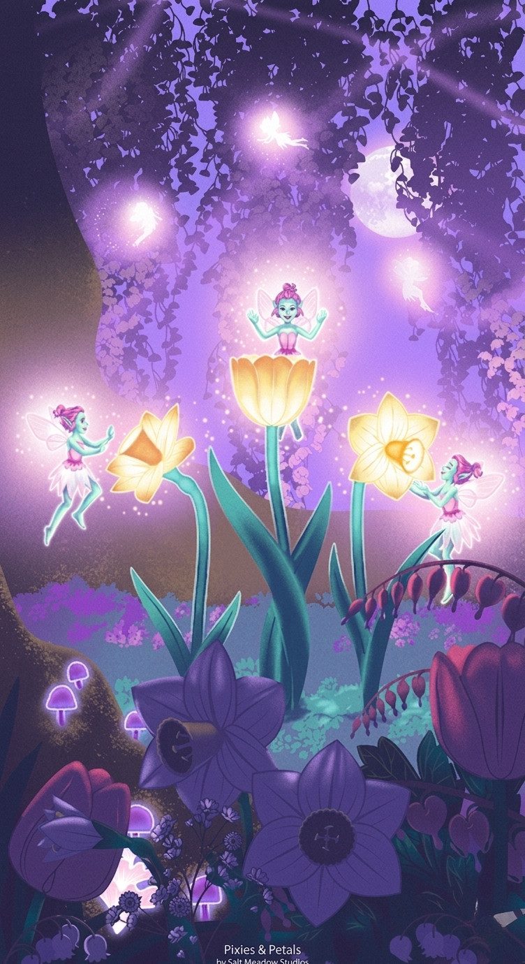 larissastoffe Stoff Baumwollstoff Kinder – Feen-Motiv - leuchtet im Dunkeln, Meterware #1, Feen & Blumen leuchten im Dunkeln