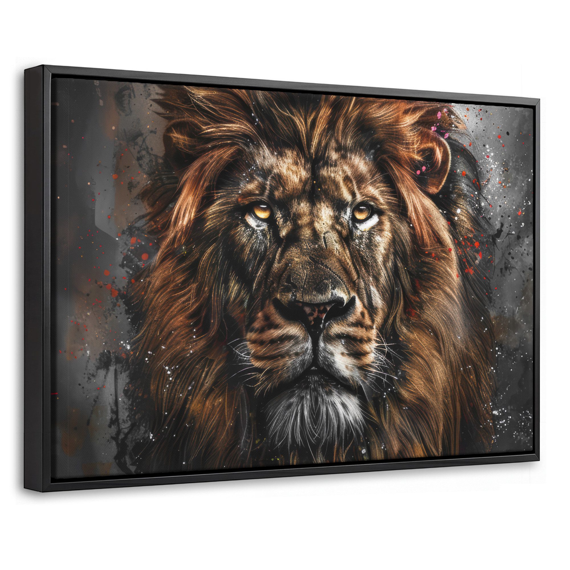 OneMillionCanvasses® Leinwandbild mit Rahmen - Löwe - Tiere - Porträt - Schwarz - Luxus, Fotodruck (1 St), Bilder, Zimmer Wand Bild Dekoration 30x20cm