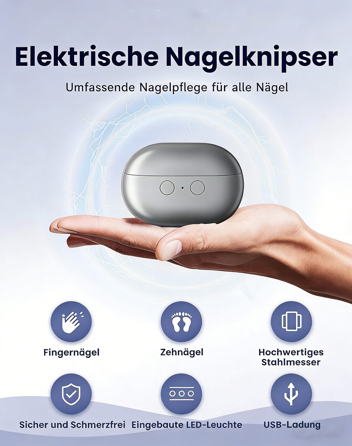 Toomoke Nagelknipser Elektrische Nagelknipser, 2 in 1 Polieren Automatisch, Mit Led-Licht, Stille Nagelknipser Elektrisch für Babys Erwachsene Senioren