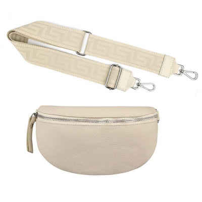 ITALYSHOP24 Bauchtasche Made in Italy Damen Leder Gürteltasche Hüfttasche Brusttasche Bodybag (Spar-Set aus einer Tasche mit dem Ledergurt und einem breitem Stoffgurt/Umhängeband), 1 Tasche & 2 Gurte, Schultertasche, Umhängetasche