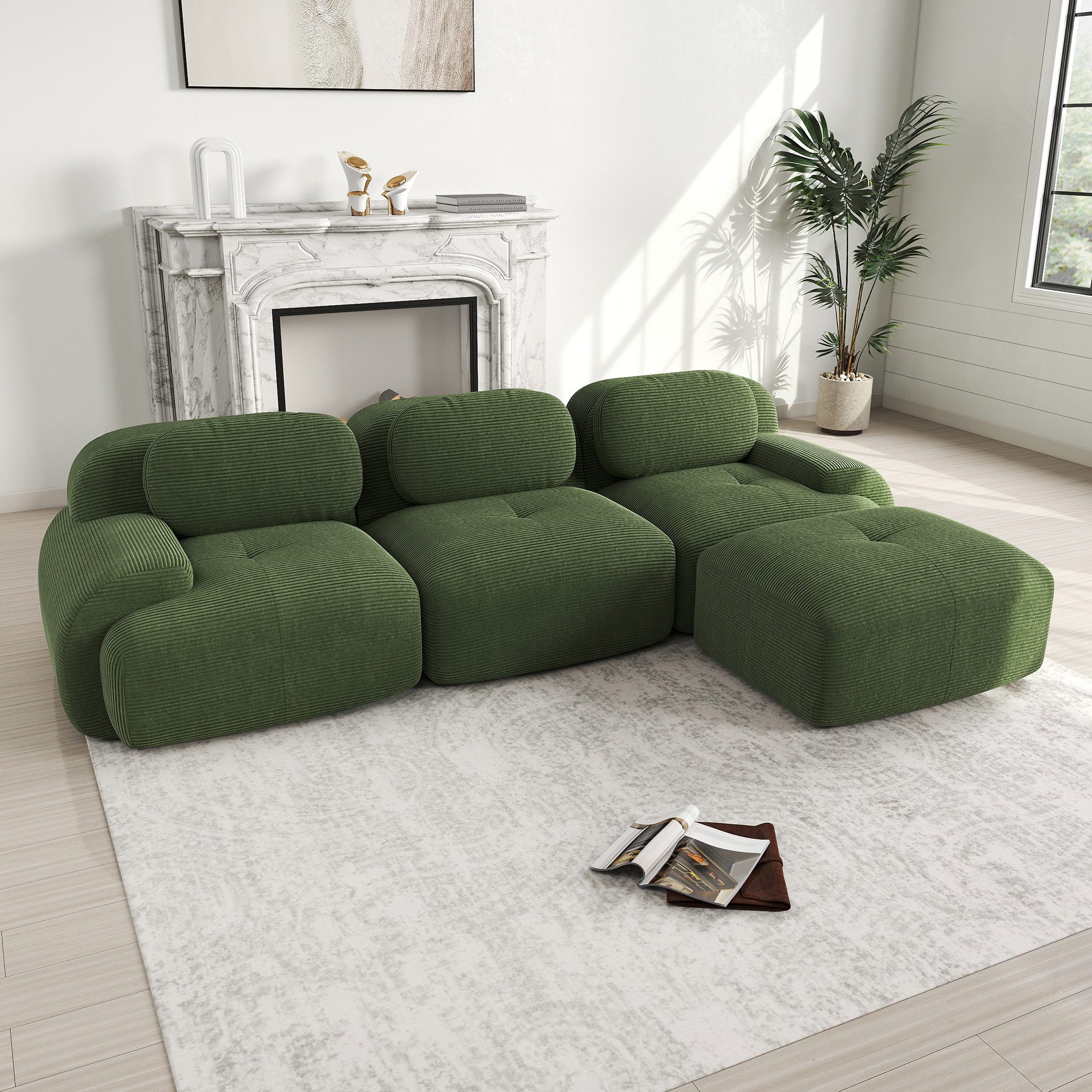Leawin Sofa Modulares Cord-Ecksofa ohne Montage mit ergonomischen Armlehnen günstig online kaufen