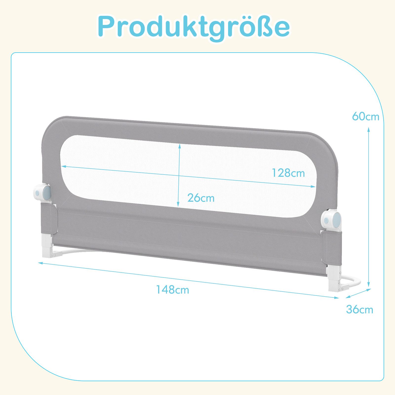 COSTWAY Bettschutzgitter (1 St), Bettgitter klappbar, mit U-förmigem Gestell & Gurt