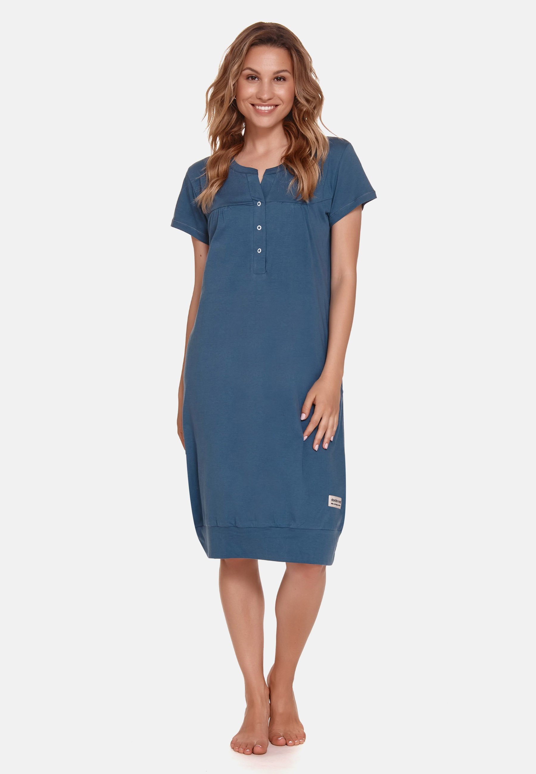 für aus Frauen Schlafhemd doctor Bio-Baumwolle Tiefblau Nachthemd nap