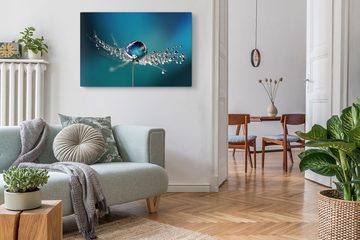 Sinus Art Leinwandbild 120x80cm Wandbild auf Leinwand Makrofotografie Wassertropfen Pusteblum, (1 St)