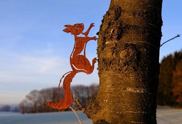 ILLUMINO Gartenfigur Baumstecker Dekostecker Eichhörnchen Stahl Rost Gartendeko