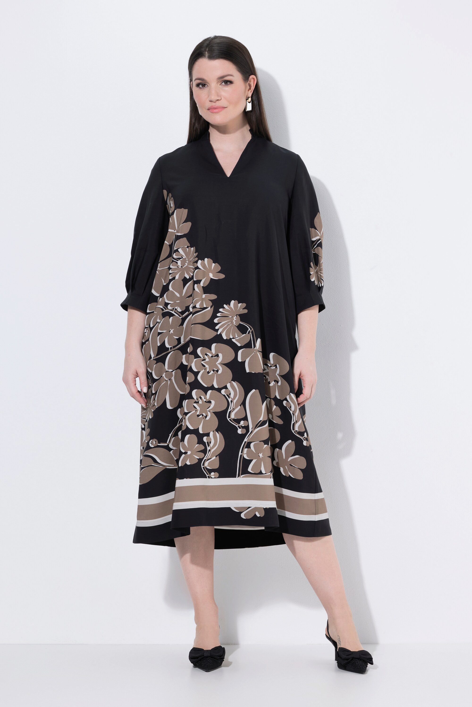 Maxikleid Midikleid Lyocell A-Linie Stehkragen 3/4-Arm