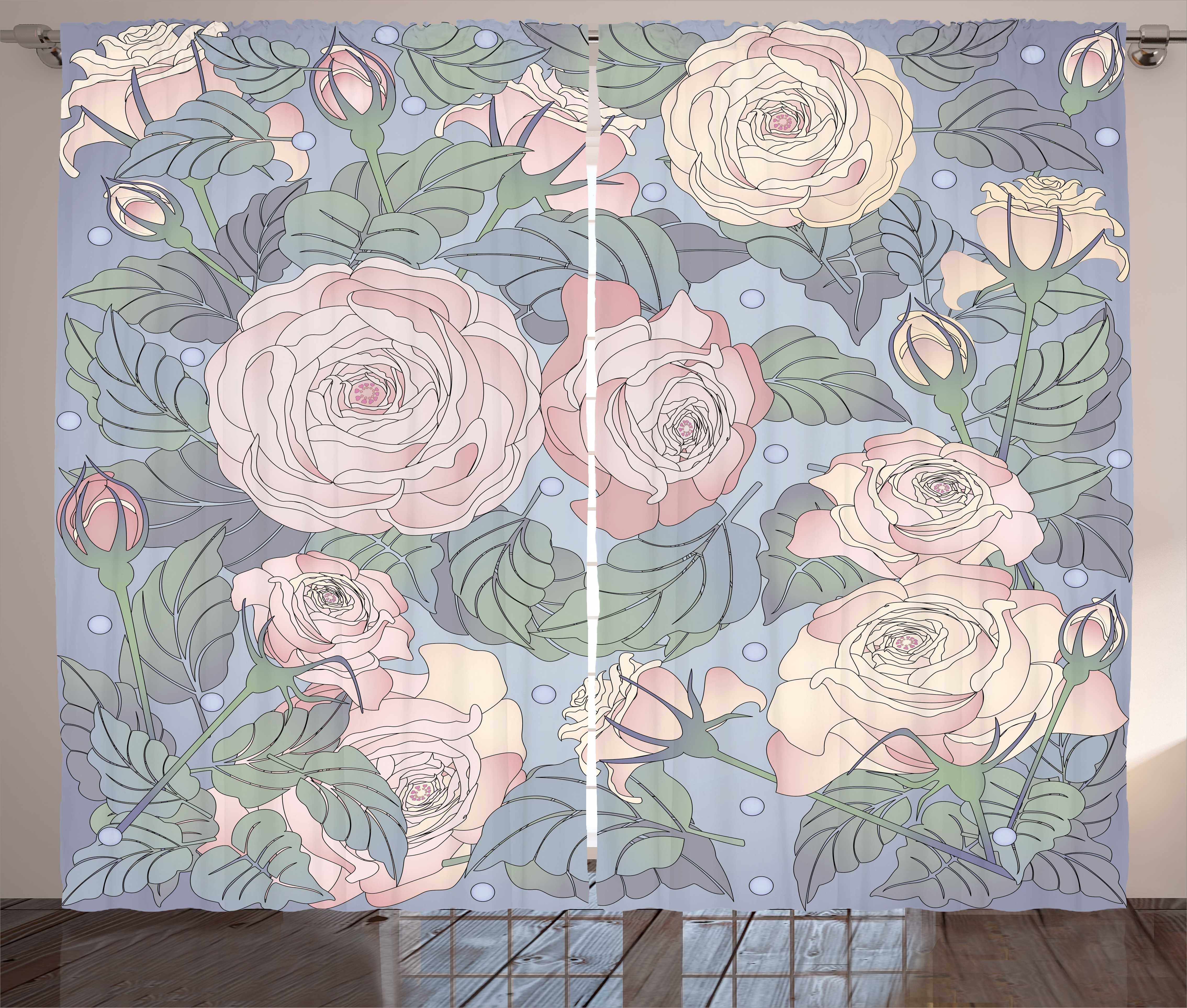 Rosa mit Vorhang Kräuselband Rosen Abakuhaus, Gardine Haken, Schlafzimmer Schlaufen und Design Floral Blumen