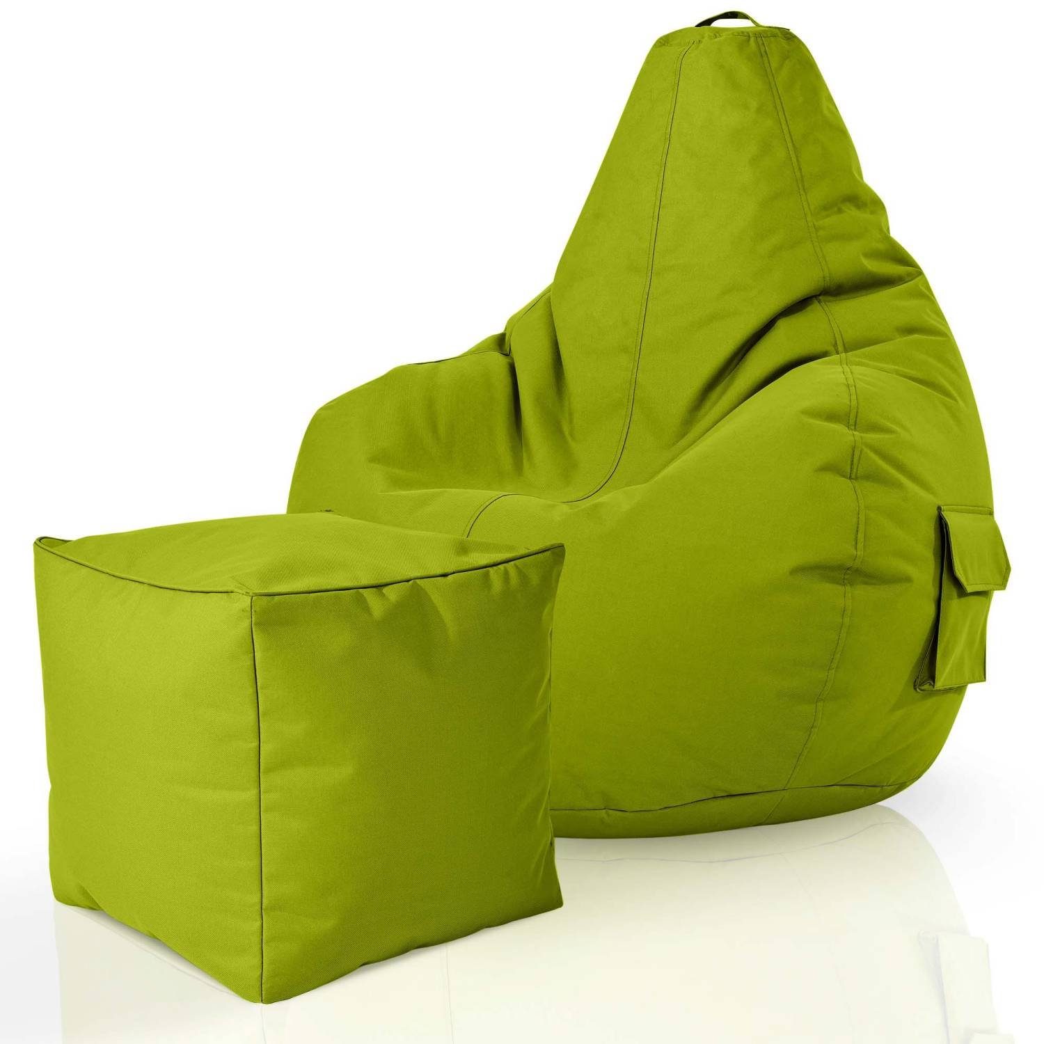 Green Bean Sitzsack Cozy+Cube (2er Set Sitzsack + Hocker - fertig befüllt - robust waschbar schmutzabweisend -, Kinder & Erwachsene Bean Bag Bodenkissen), Lounge Sitzhocker Relax-Sessel Gamer Gamingstuhl Pouf Grün