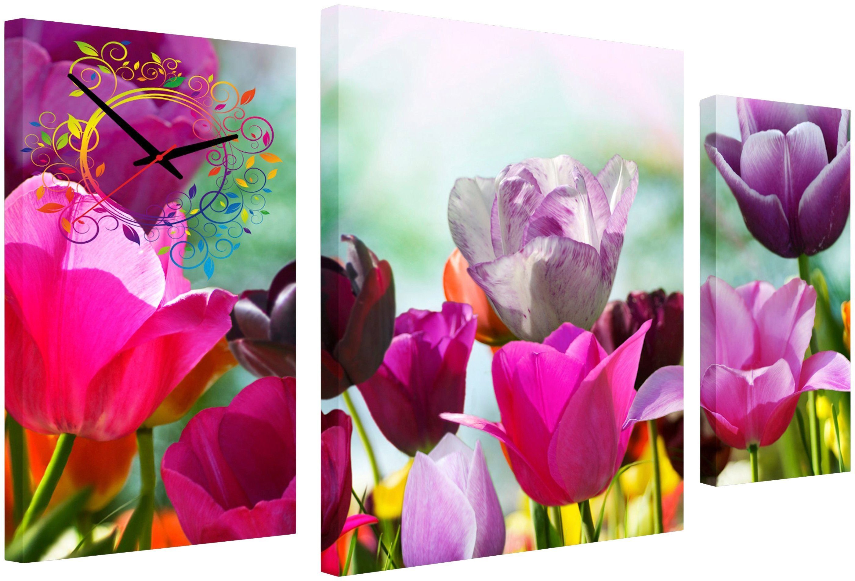 Conni Oberkircher´s Bild mit Uhr May Colours - lila Tulpen, Blumen (Set),  mit dekorativer Uhr, Frühling, Natur, Sonne