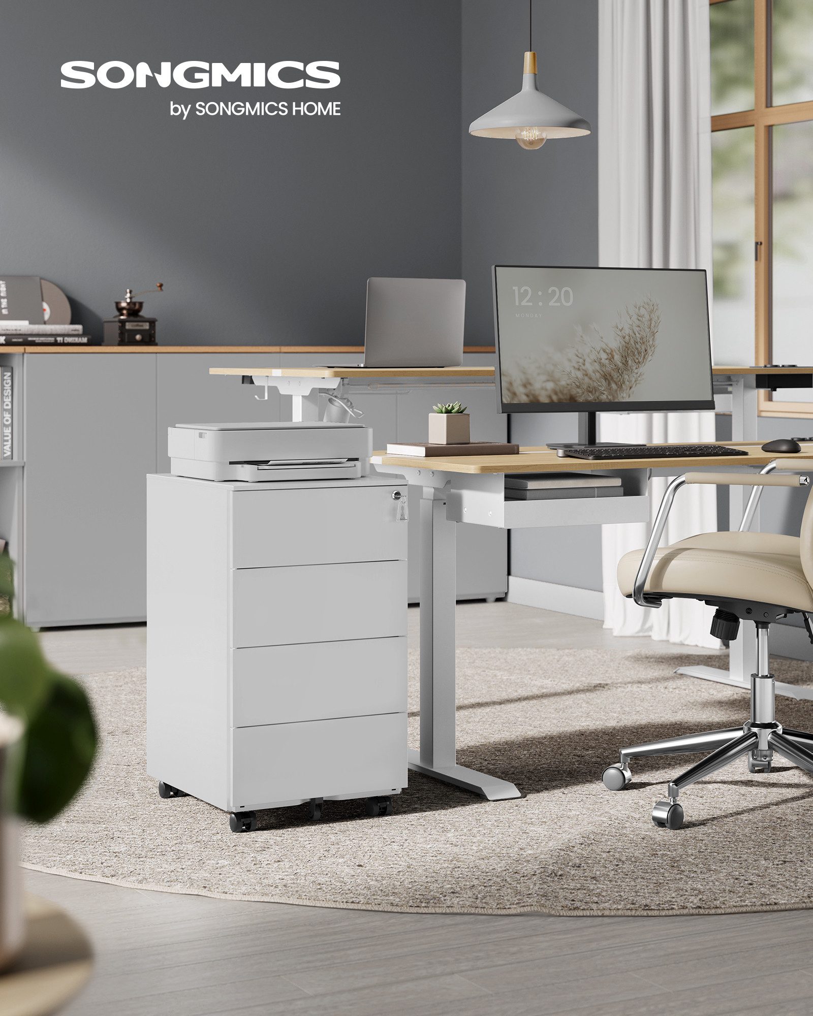 SONGMICS Rollcontainer, Rollcontainer, Druckertisch, abschließbar, 3/4 günstig online kaufen