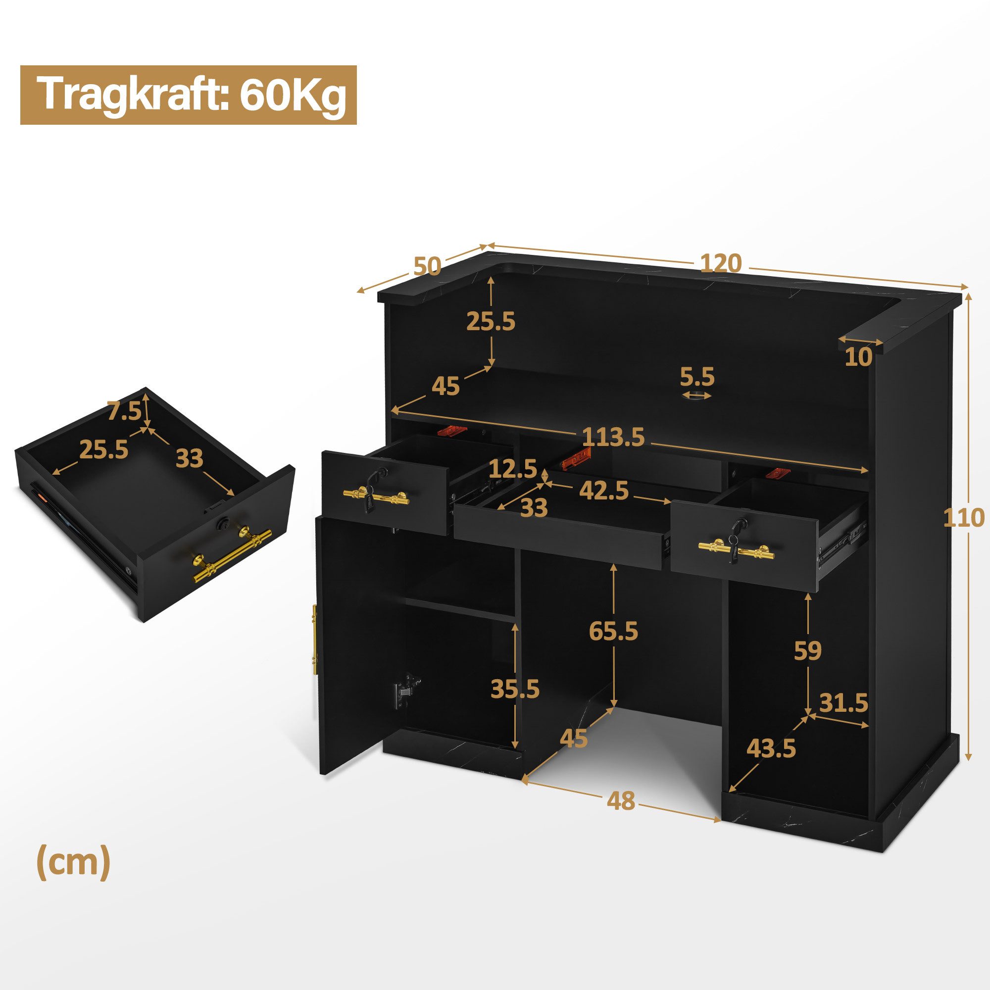 Barberpub Empfangstheke BarberPub Empfangstheke mit 2 Schubladen, Rezeptionstisch R9792