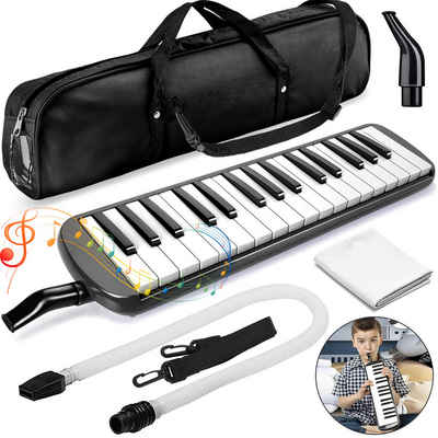 Avisto 32 Tasten Melodica Blasharmonika für Kinder mit Tragetasche Schwarz Melodica, Im Lieferumfang enthalten sind eine Tragetasche, ein langer und ein kurzer Luftschlauch, ein verstellbarer Schultergurt und ein Reinigungstuch., Das robuste Gehäuse aus ABS-Kunststoff, Professionell klingende Stimmzungen,europäische Spezifikation