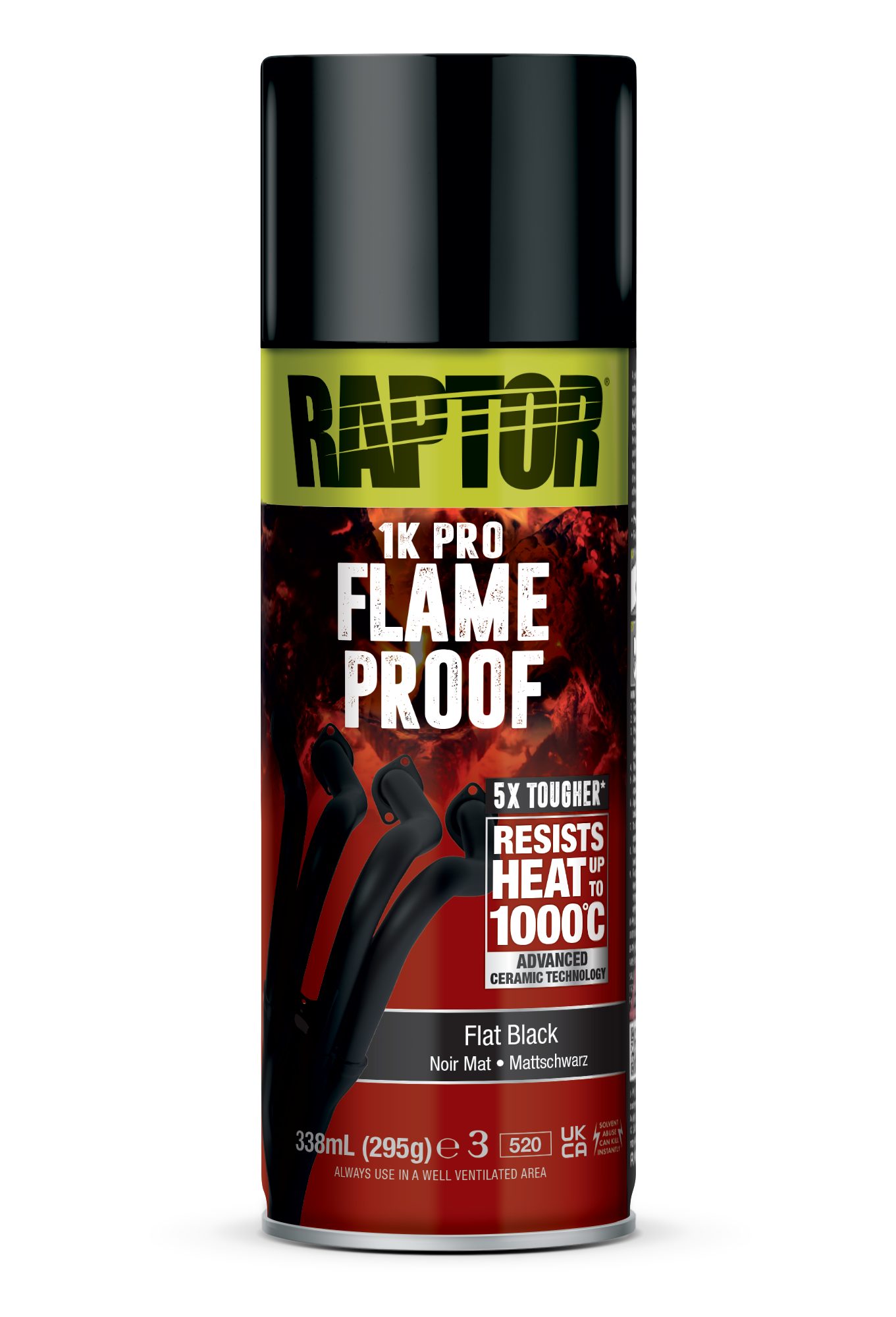 U-POL Sprühlack RAPTOR FEUERFEST - Hitzebeständig bis 1000°C - auf Auspuffkrümmer usw., Hitzebeständig bis 1000°C