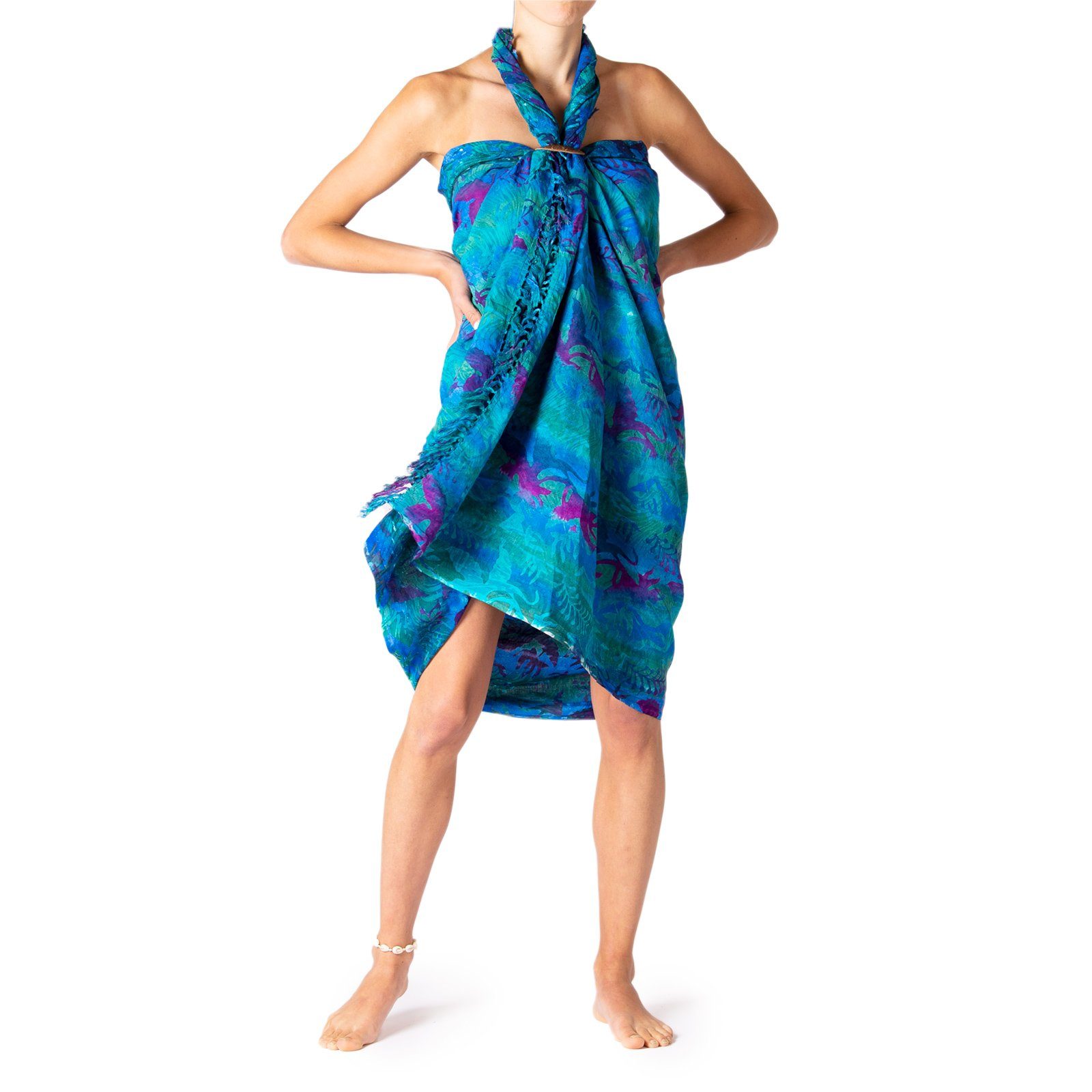 PANASIAM Pareo Sarong Wachsbatik Blautöne aus hochwertiger Viskose Strandtuch, Strandkleid Bikini Cover-up Tuch für den Strand Schultertuch Halstuch B112 blue