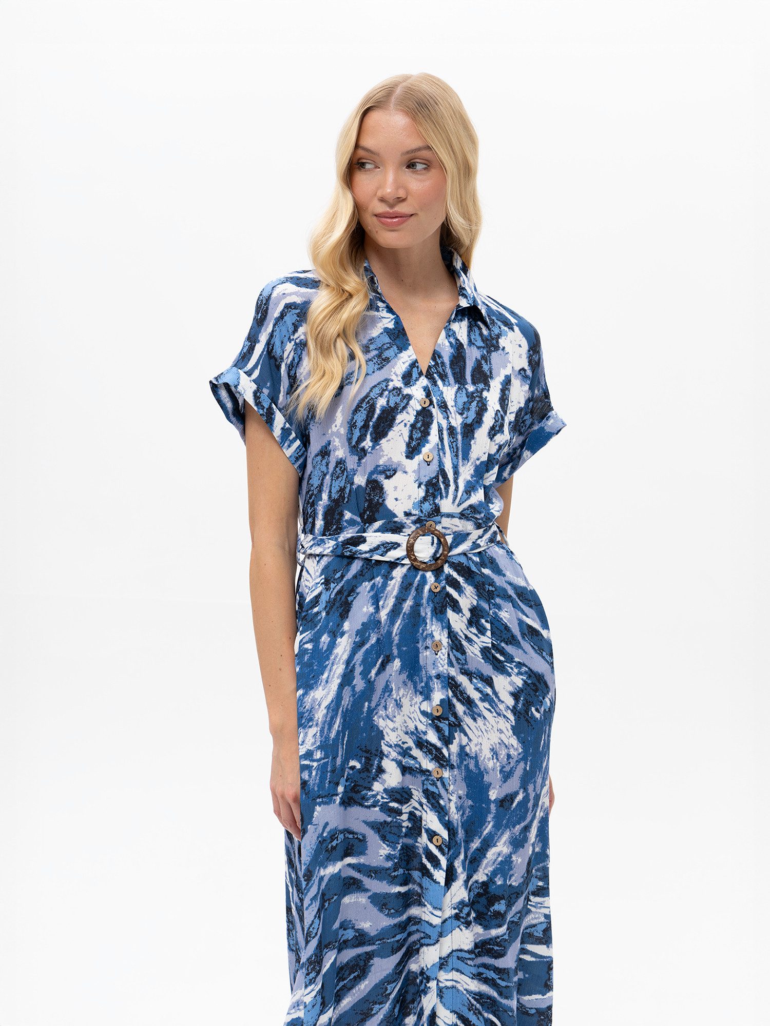 Passioni Hemdblusenkleid mit abstraktem Print Hemdblusenkleid mit kurzen Ärmeln und abstraktem Print