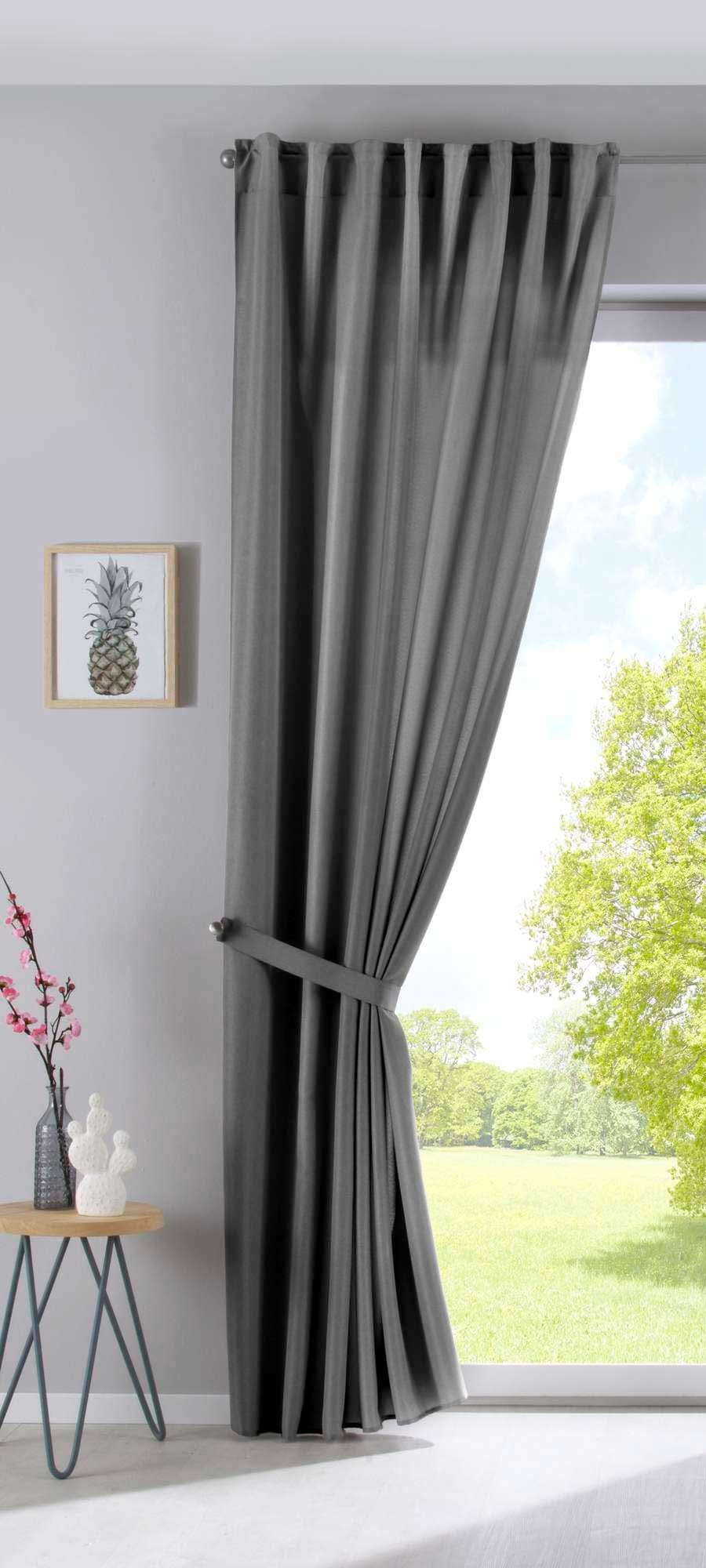 Gardinenbox Vorhang (2 St), verdecketeSchlaufen, transparent, Leinen-Optik, Cationic »JENA« Blickdicht Leinen Optik Meliert extra Breit 2019037-2