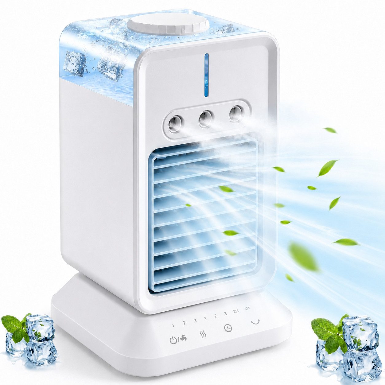 MOPUEA Ventilatorkombigerät 4 in 1 Tragbare Klimaanlage mit 3 einstellbaren Windgeschwindigkeiten, 200-ml-Wassertank, Desktop-Luftkühlungsventilator