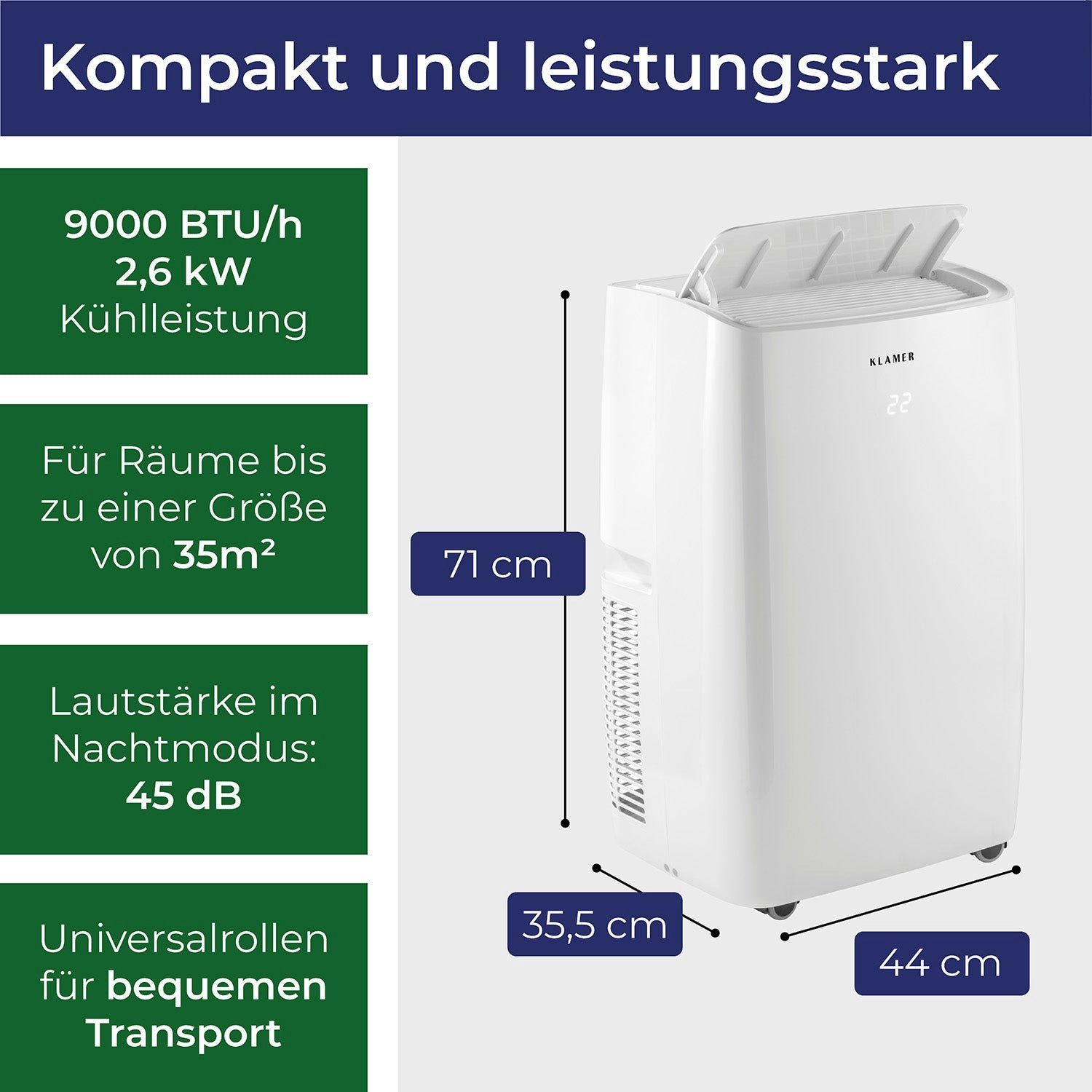 KLAMER Klimagerät Mobile Klimaanlage mit Abluftschlauch günstig online kaufen