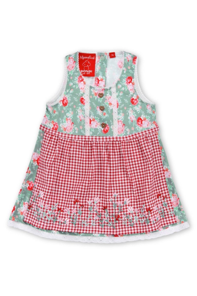 BONDI Trachtenkleid Dirndlkleid Baby/Kleinkind - SOMMERBLUMEN - salbei/rot