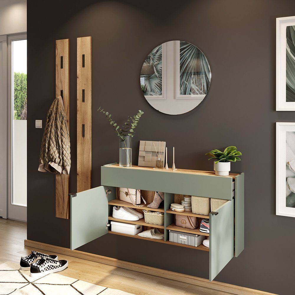 Lomadox Garderoben-Set ABERDEEN-01, (Spar-Set, 4-St), in grün mit Eiche, id günstig online kaufen