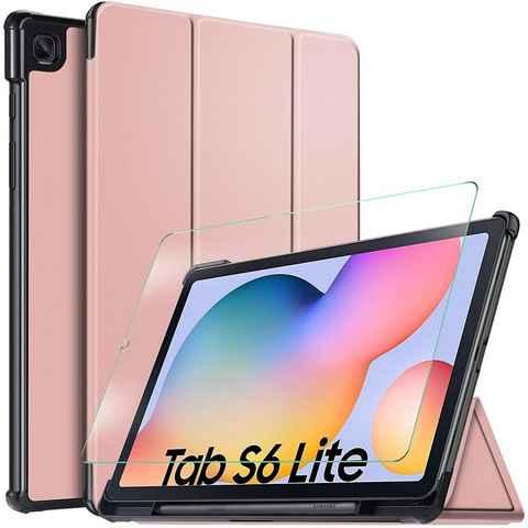 IVSO Tablet-Hülle Hülle für Samsung Galaxy Tab S6 lite 10,4 Zoll 2022/2020 SM-P610/P613/P615/P619 + Panzerglas, 10.4 inch, Ultra Schlank Slim Schutzhülle Hochwertiges PU mit Standfunktion Perfekt Geeignet