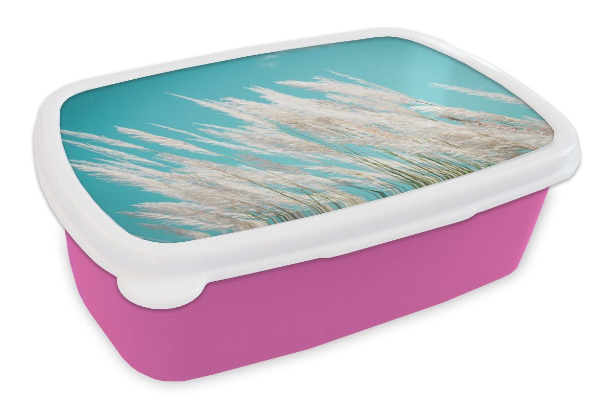 MuchoWow Lunchbox Pampasgras Pflanze, rosa (2-tlg), Snackbox, Kunststoff Erwachsene, - Mädchen, Brotbox für Kunststoff, Kinder, Brotdose