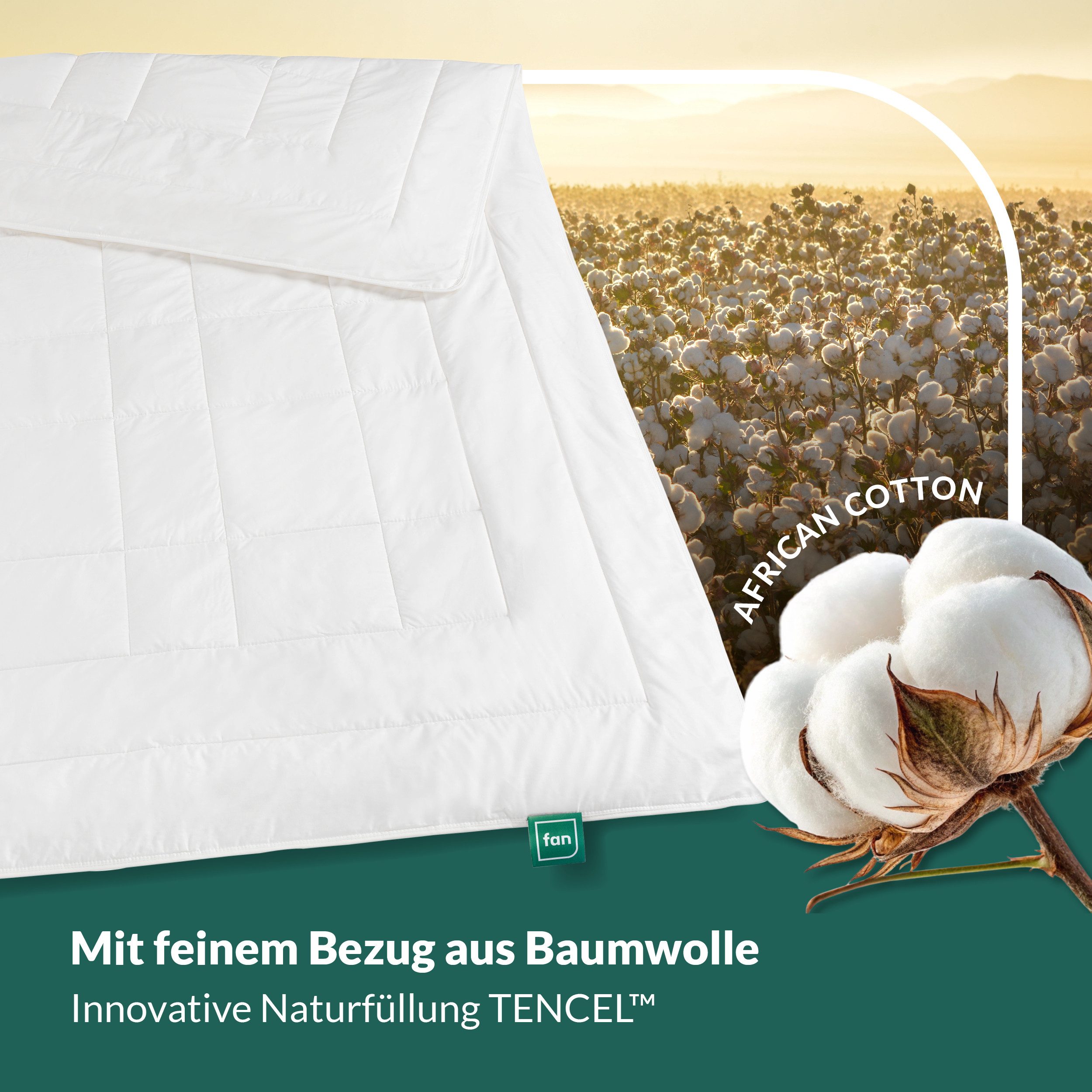 fan Naturfaserbettdecke African Cotton, 135x200 cm und weitere Größen, Füllung: 100% Lyocell (TENCEL), Bezug: 100% Baumwolle, Bettdecke für Winter oder Sommer.  – Bild 4 von 5