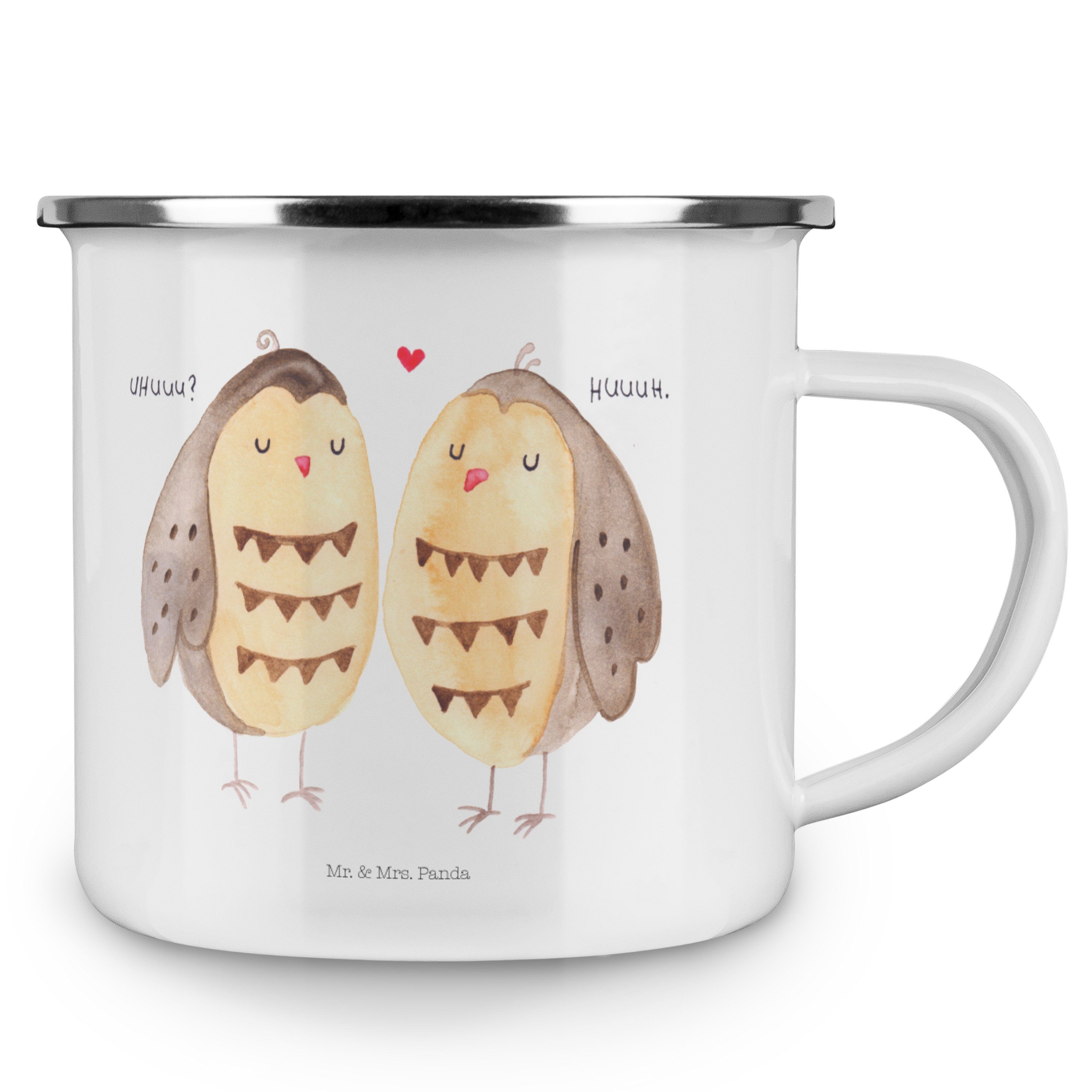 Becher & Weiß Geschenk, Trinkbecher, - Eule Mrs. Panda Liebe Liebesgeschenk, Emaille Campingtas, Mr. -