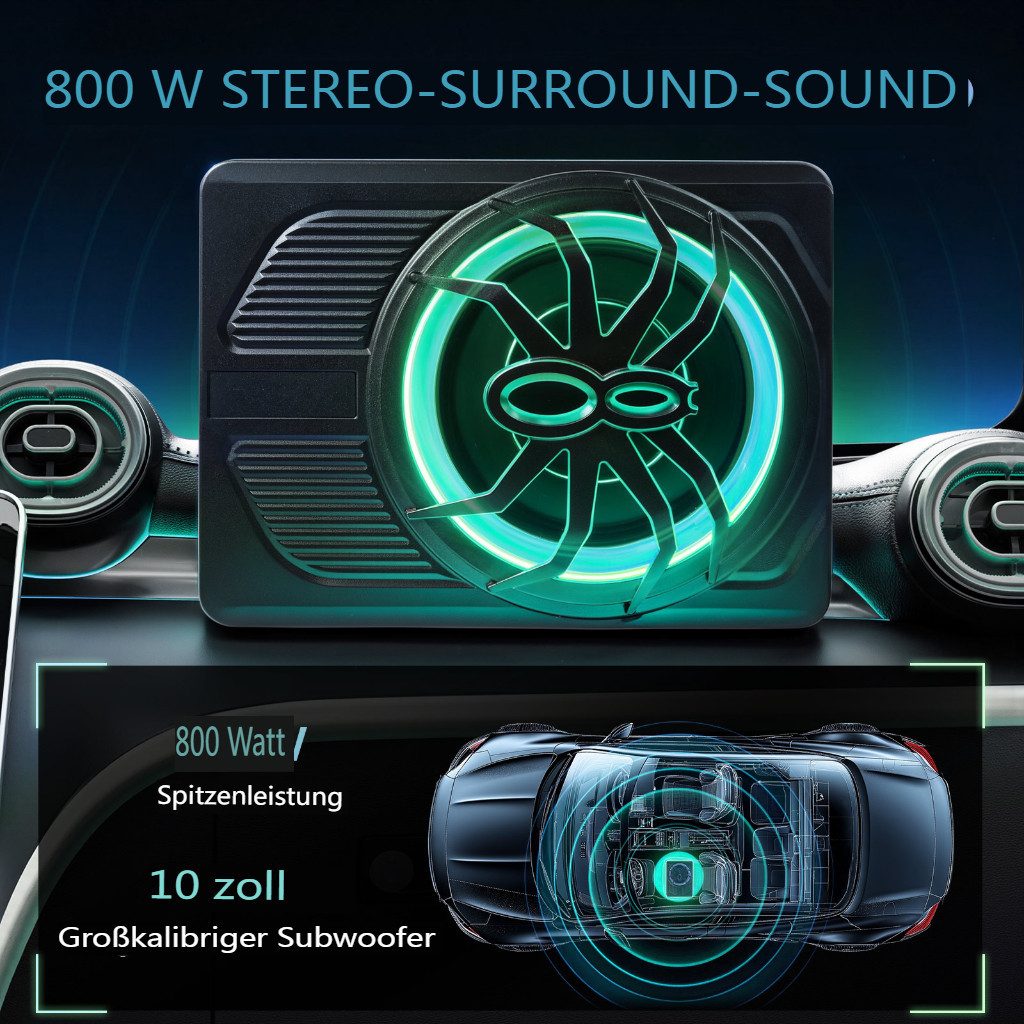 Insma 800W Ultra-Slim 10Zoll Auto Subwoofer Verstärker mit LED Ambientelicht Auto-Lautsprecher (App & Fernbedienung) – Bild 4 von 5