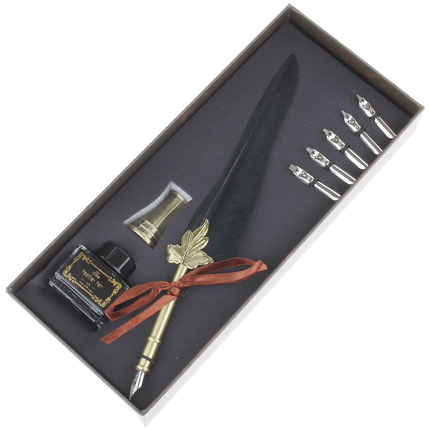 Macosa Home Kalligraphie-Stift, (Kalligraphie Schreib-Feder Set, 8-tlg), 6  unterschiedlichen Metall-Federspitzen (0,1 -0,3 mm), 1x Tintenfass inkl.  schwarzer Tinte, 1x Feder mit Halter und einem Federhalter