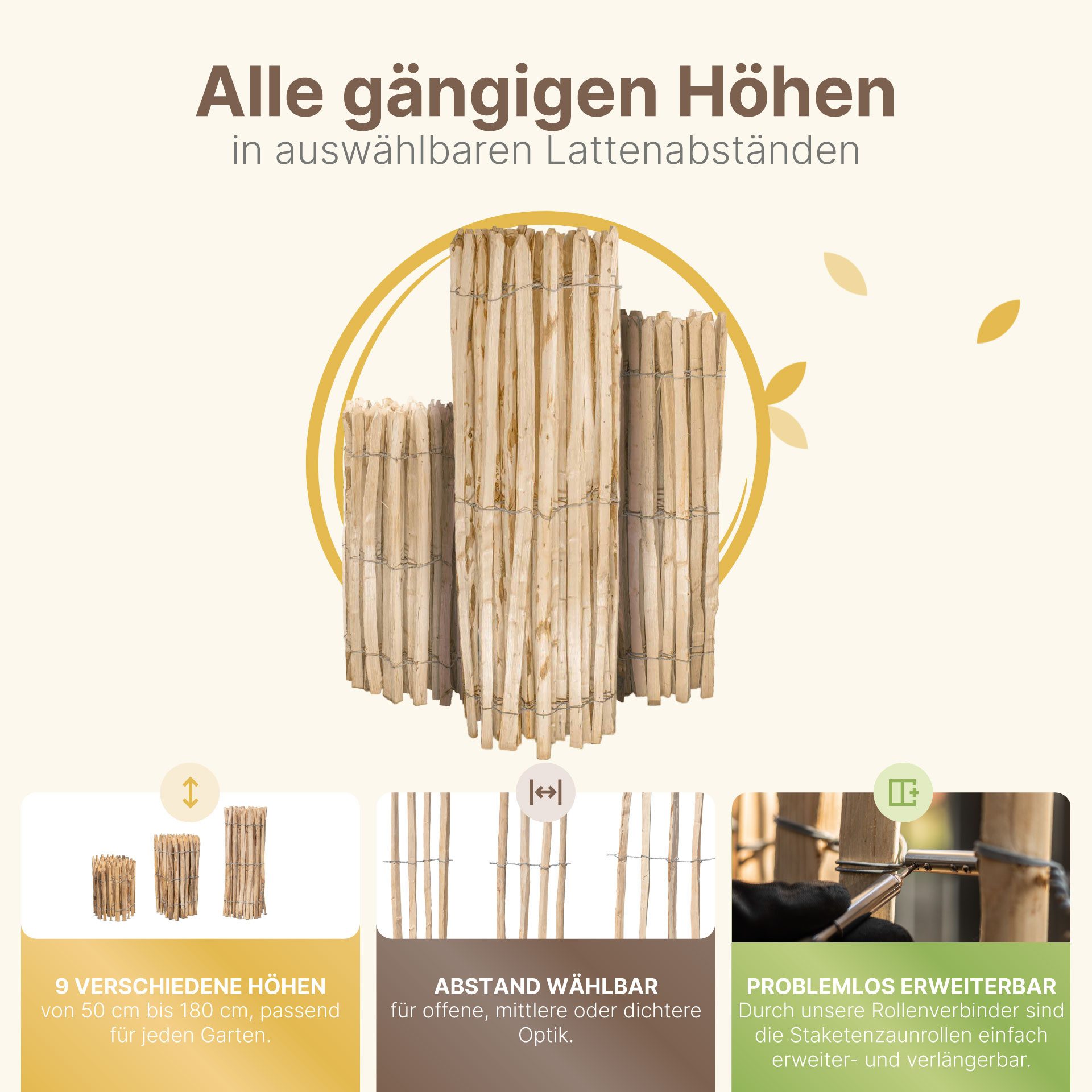 STILTREU Staketenzaun Englischer Staketenzaun aus Kastanie 5 m, Höhe 50 cm, Abstand 6-8 cm