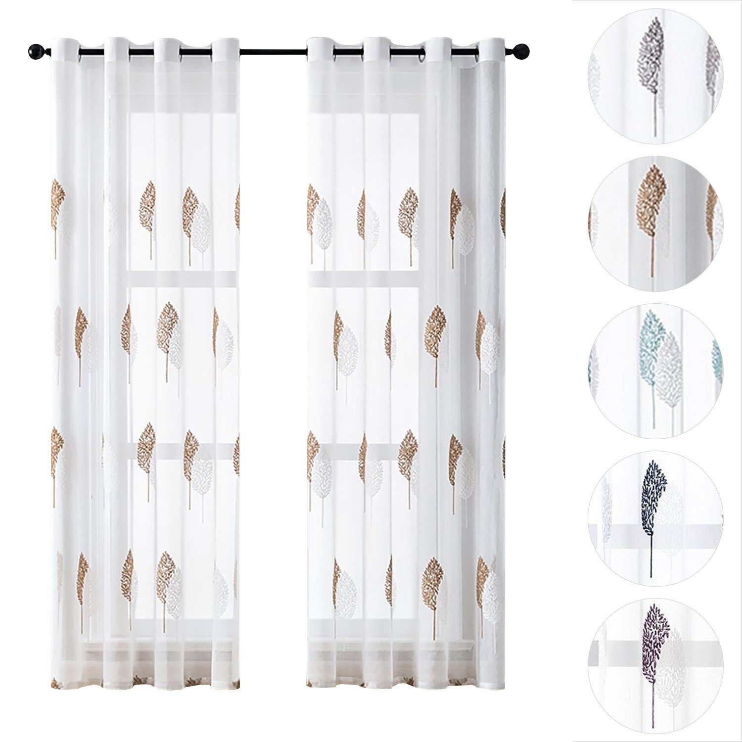 BYSURE Vorhang (2 St), Ösen, transparent, Polyester, Blätter Muster, Sticke günstig online kaufen