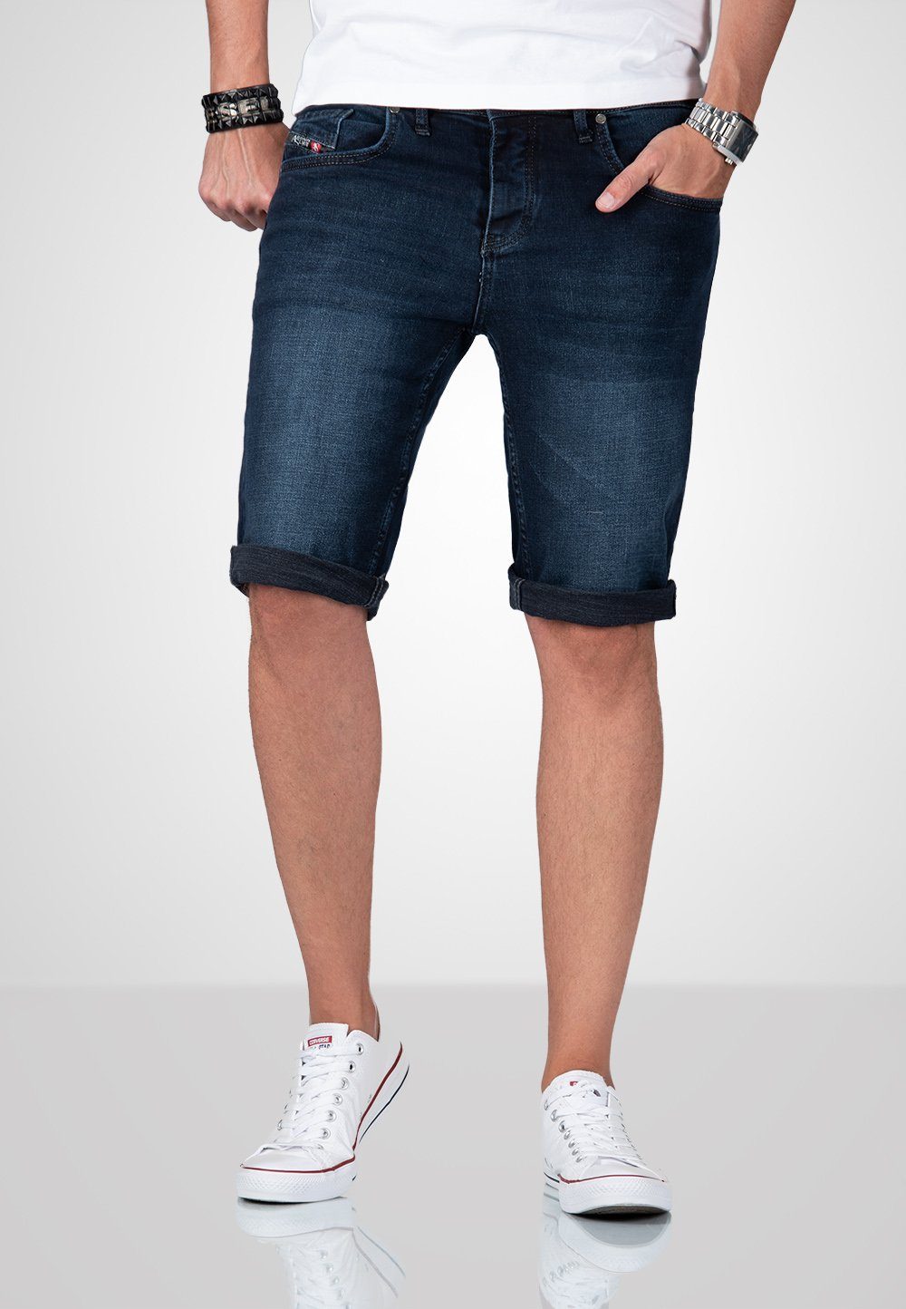 Alessandro Salvarini Shorts Herren Jeans Slim Fit – Denim Shorts mit Stretch Moderne Jeans Shorts mit Used Look und Stretchkomfort