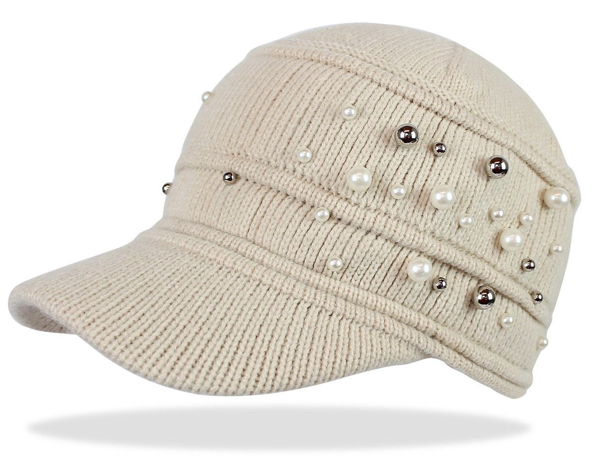 dy_mode Schirmmütze Damen Strickmütze mit Schirm und Kunstperlen Winter Sch günstig online kaufen