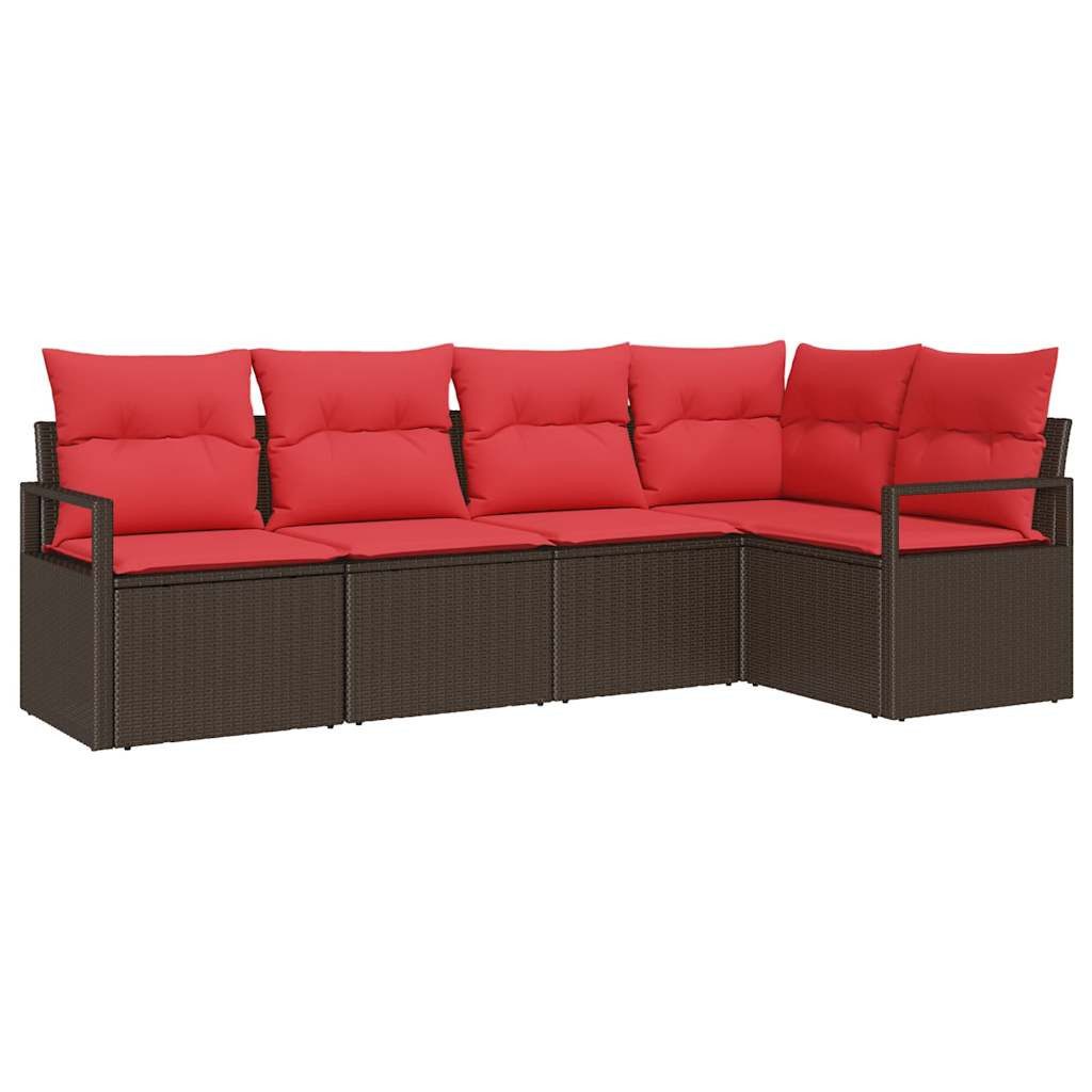 vidaXL Loungesofa Gartensofa-set 5 stk. Braun und Rot Poly-Rattan, 5 Teile