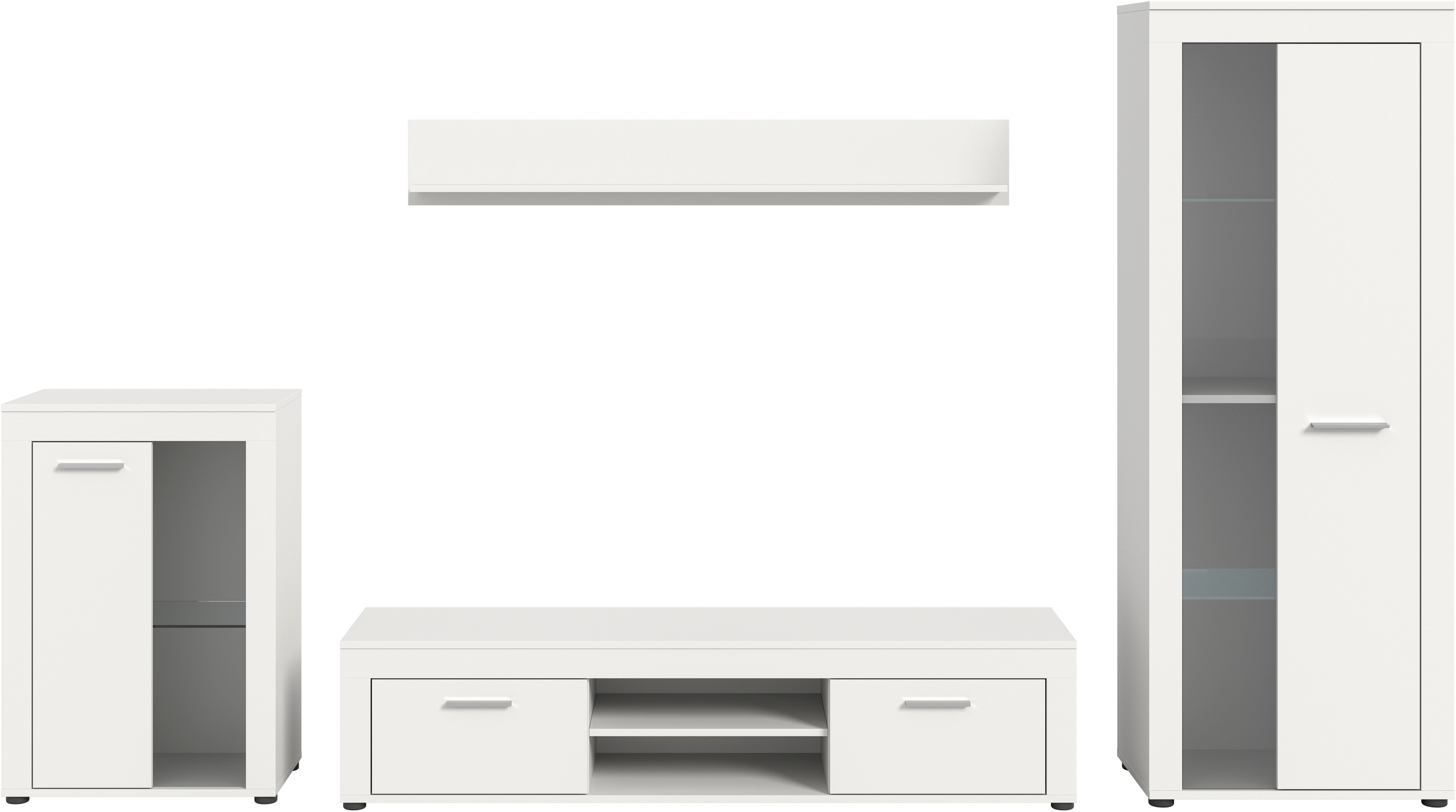 OTTO home Wohnwand AOSTA, Breite 310cm, 4-teilige Wohn-Kombination, (4-St., bestehend aus: Vitrine, Lowboard, Wandboard & Vitrine hoch), Wohnwand, Kombination, Anbauwand, Möbel Set, Schrankwand, Möbel Kombi