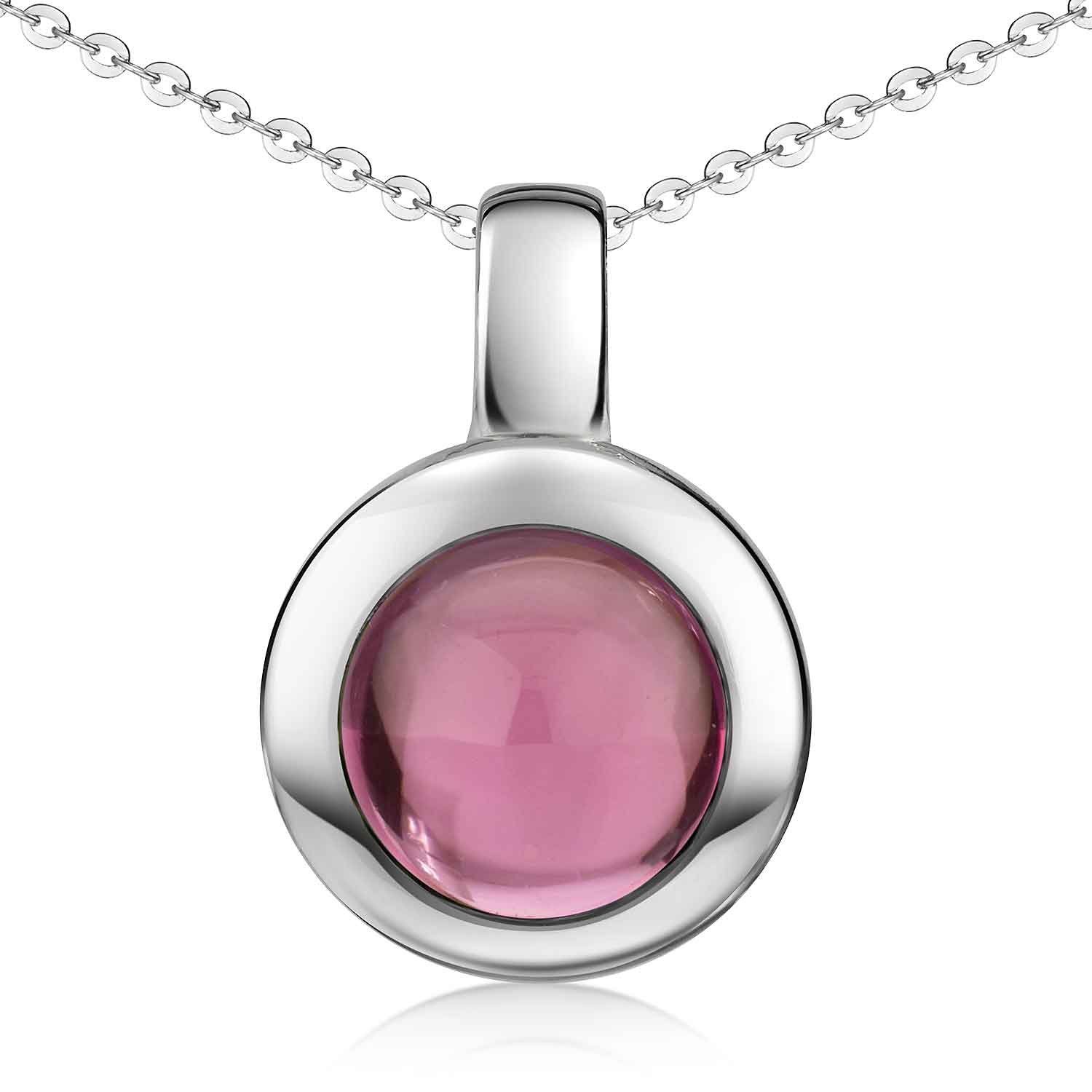 Materia Kettenanhänger Turmalin Edelstein rund Sterling Rosa KA-38, Silber Anhänger Pink 925