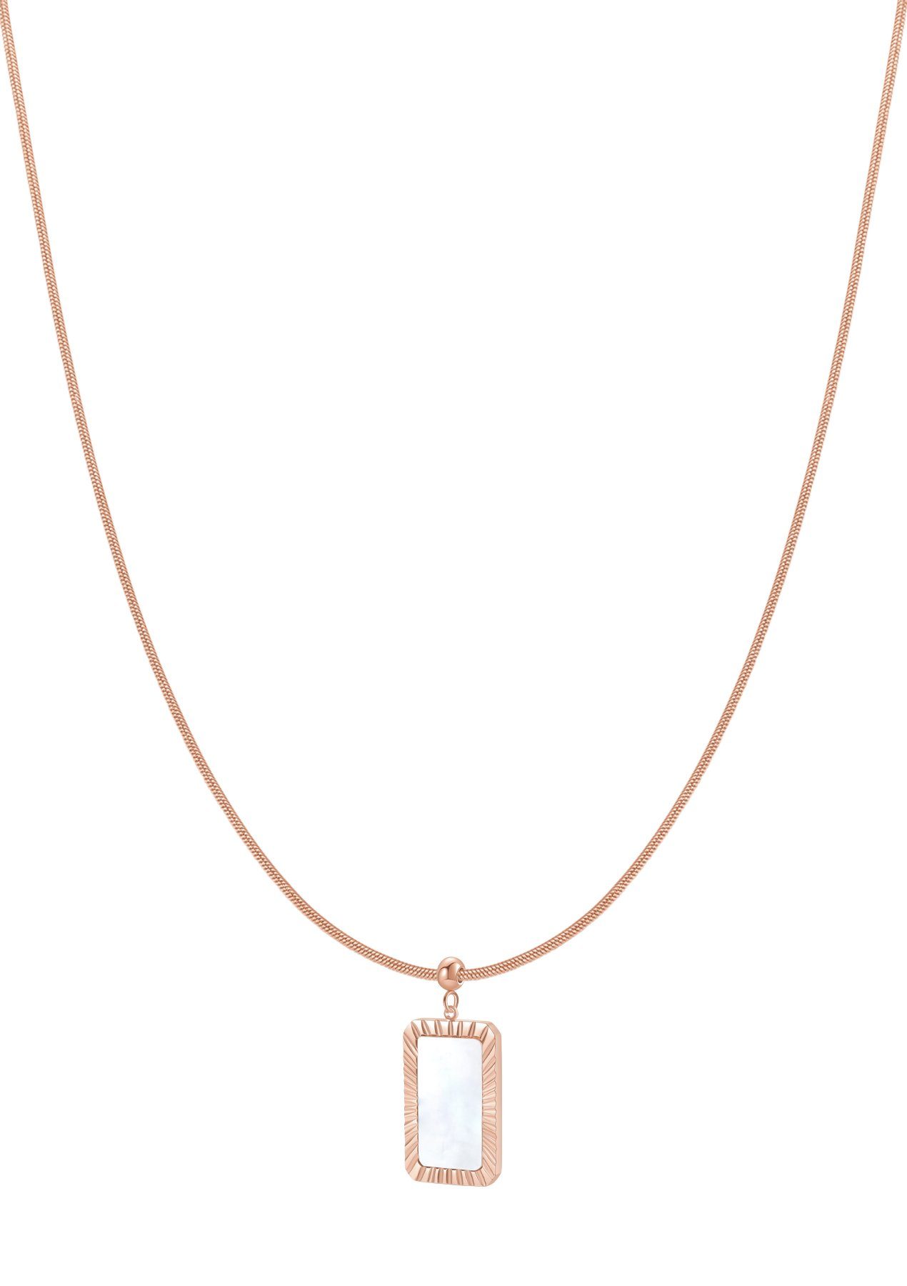 Hey Happiness Statementkette Edelstahl Damen lang, Viereck Perlmutt Anhänger, 18K Gold Roségold Schlangenkette Platte hängend, wasserfest