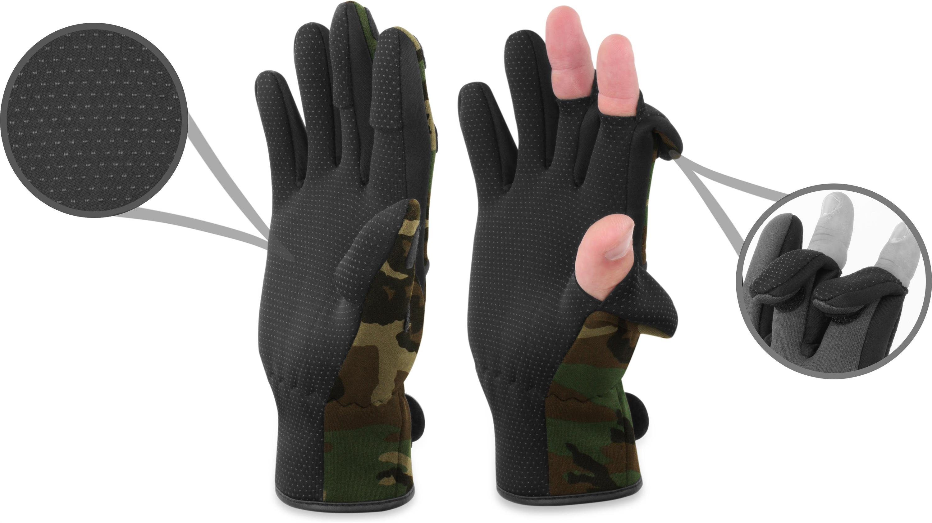 Neopren normani aus Anti-Rutsch-Handschuhe umklappbaren Fingerkuppen Neopren-Anglerhandschuhe - Woodland Angelhandschuhe Thermohandschuhe mit Wahoo