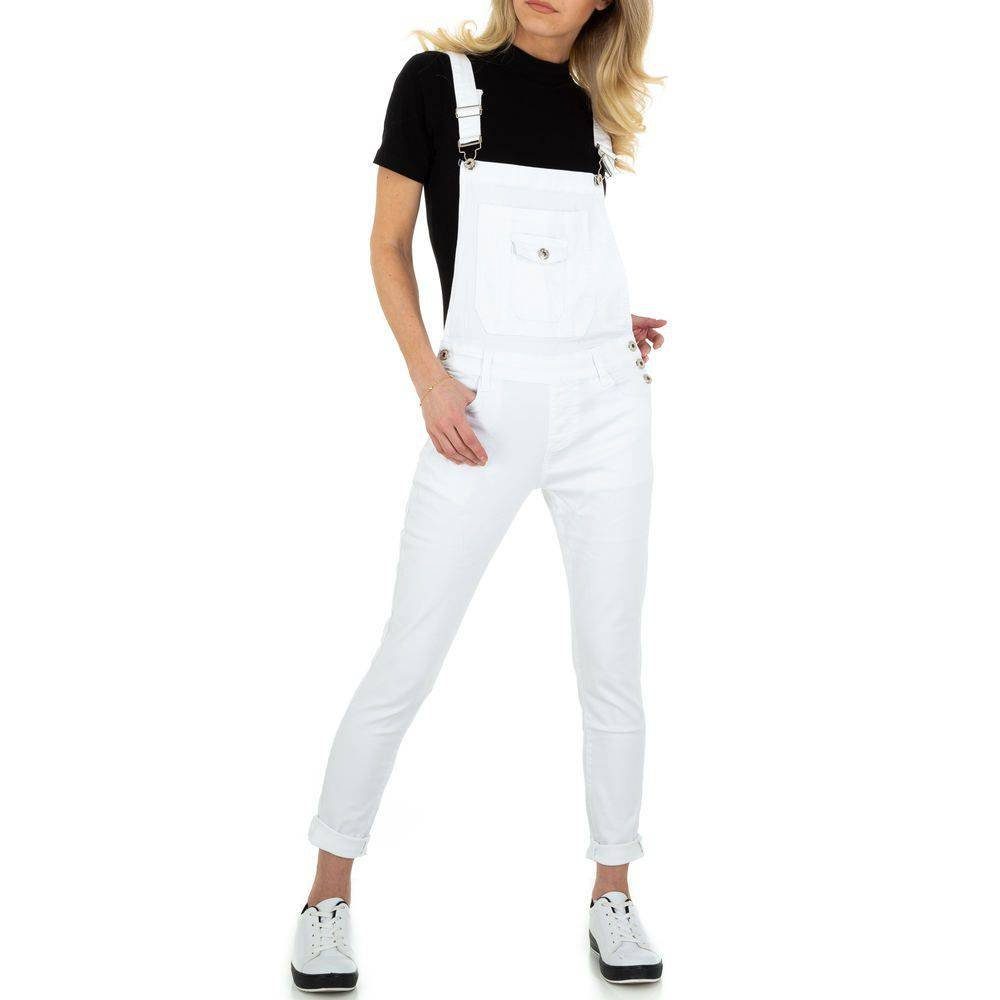 Ital-Design Latzhose Damen Freizeit Hosenträger Stretch Latzhose in Weiß