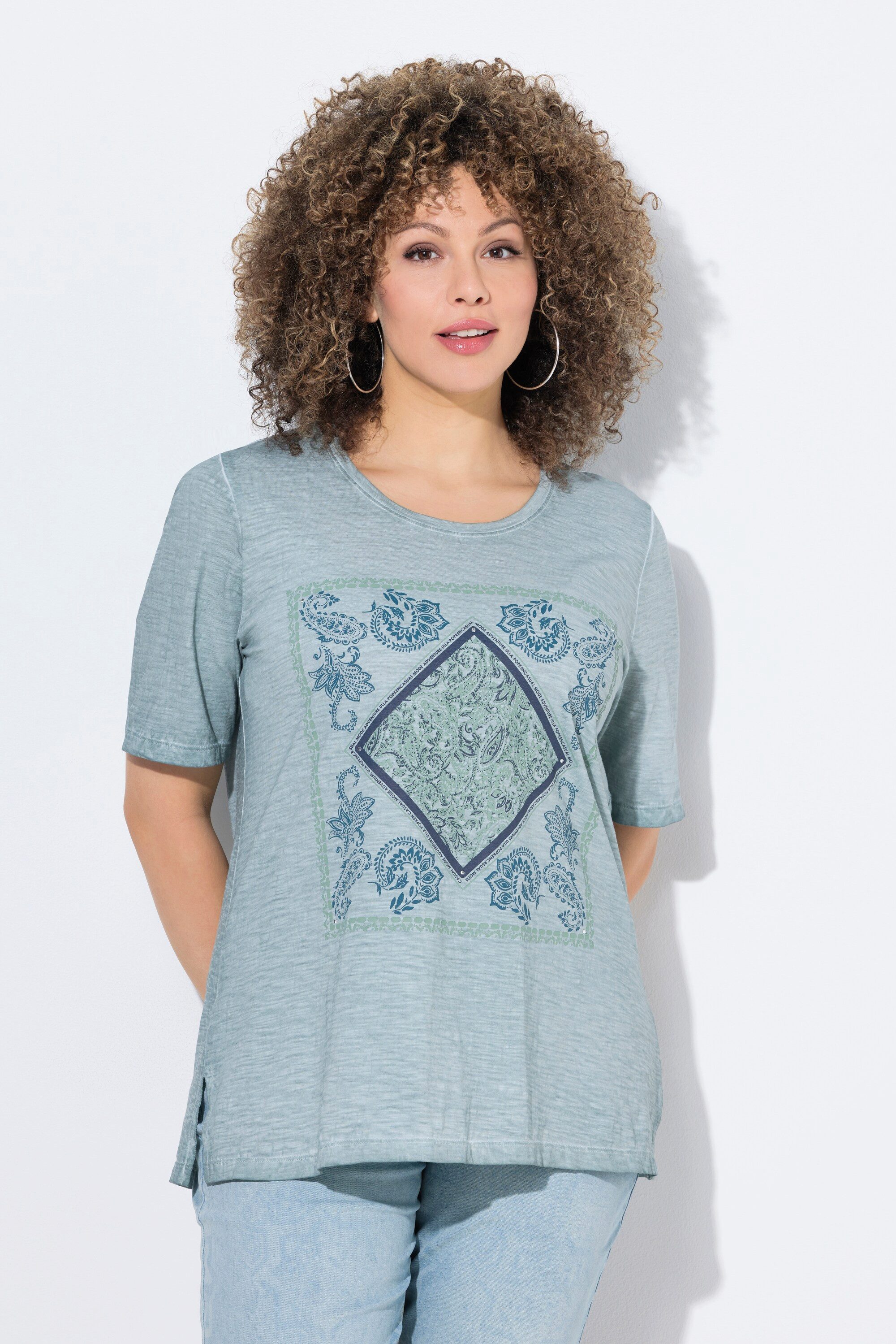 Ulla Popken T-Shirt T-Shirt Ziersteine Classic Rundhals Halbarm günstig online kaufen