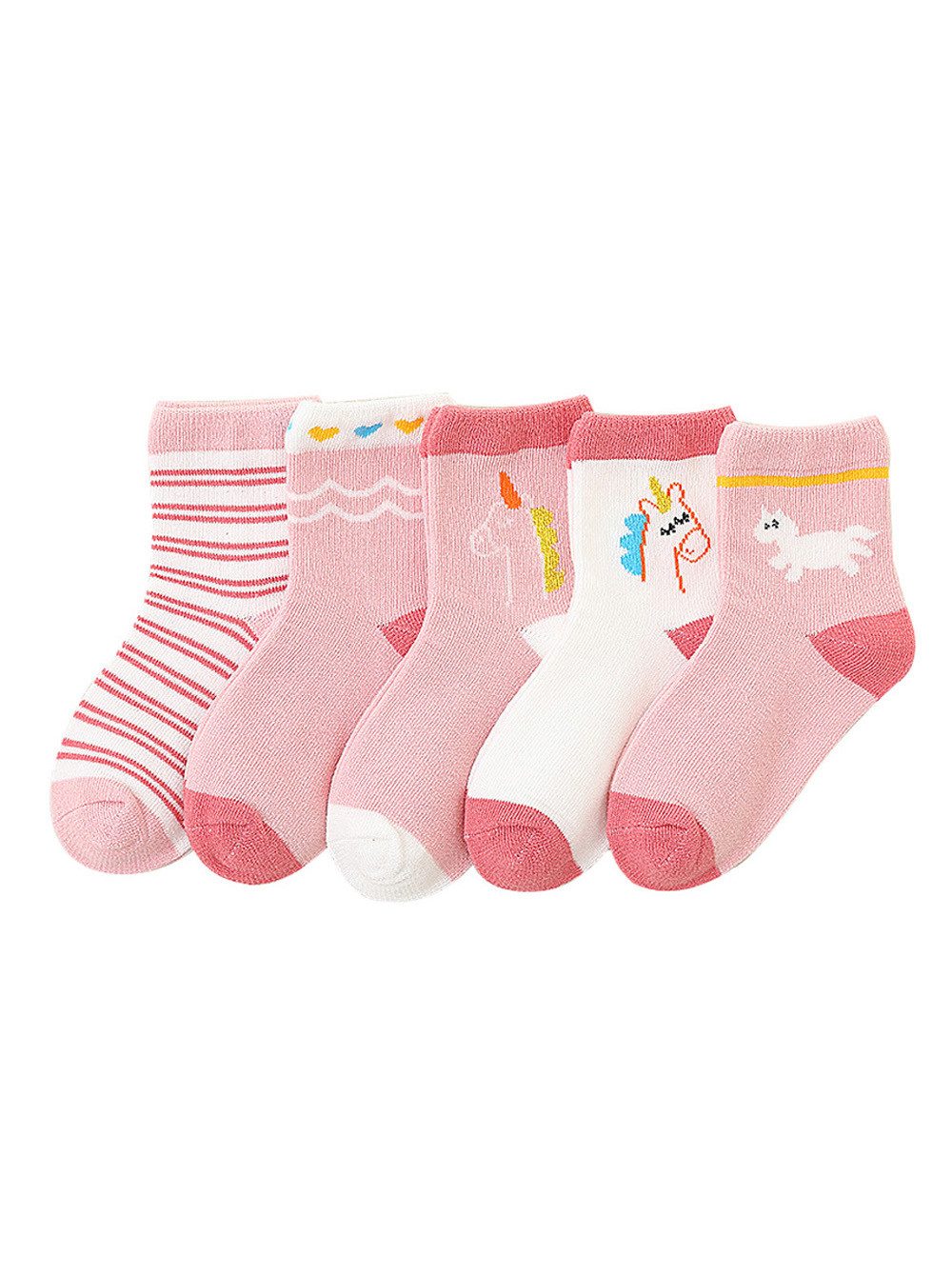 axy Langsocken axy Kinder Socken 5 Paar Multipack Mädchen Kindersocken (5er Pack) Geschenke Bunte Weich Kindersocken Einhorn