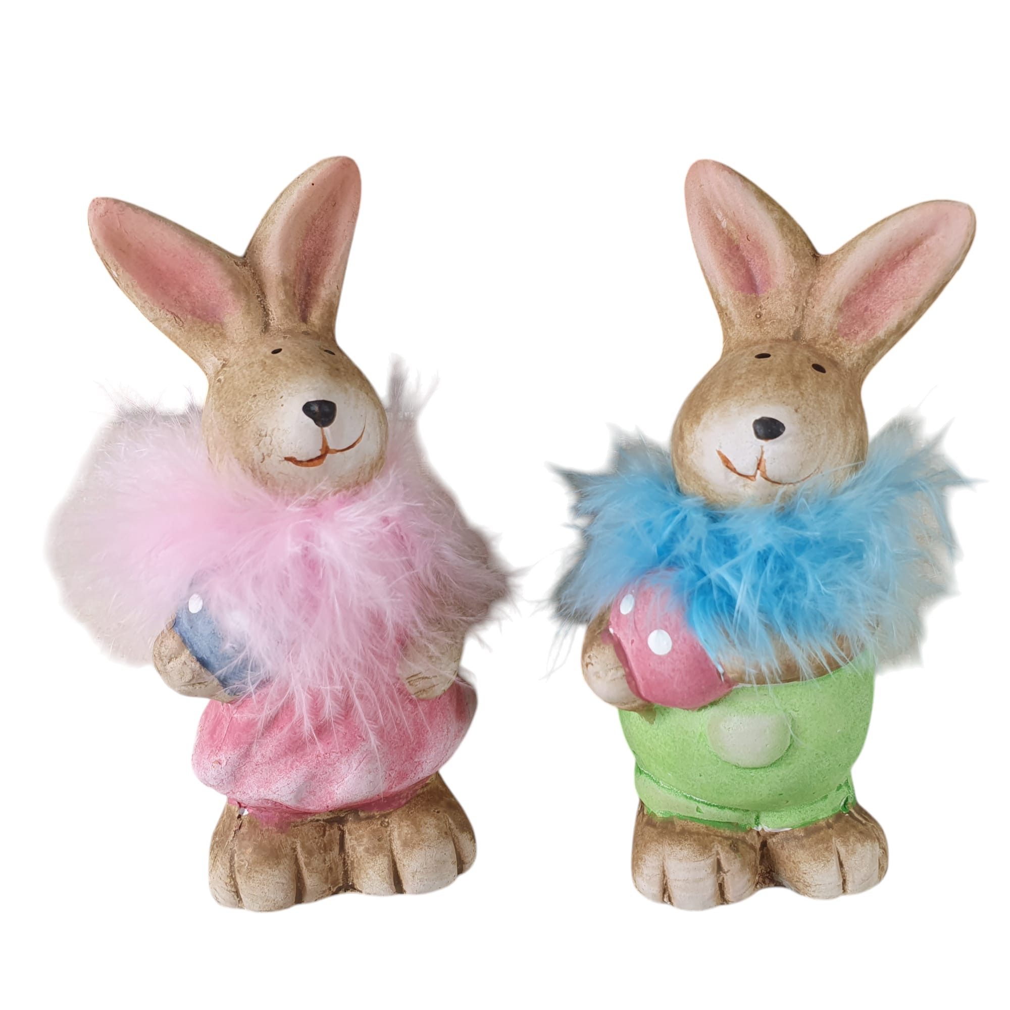Aspinaworld Dekofigur Deko Hasen Figur mit Ei und Plüsch 2er Set 11 cm (2 St)