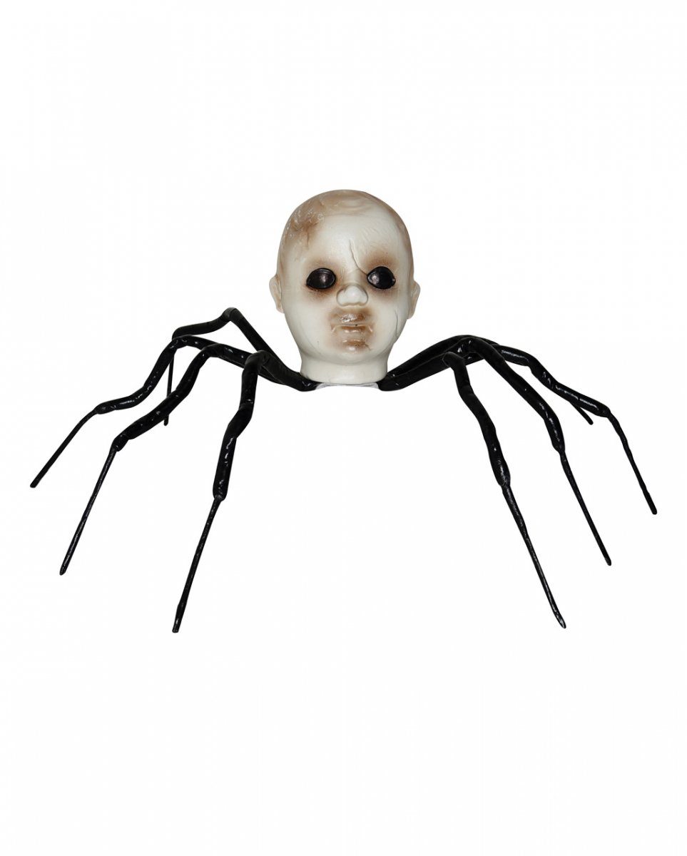Dekoobjekt Schwarze Spinne mit Baby-Puppenkopf 60cm