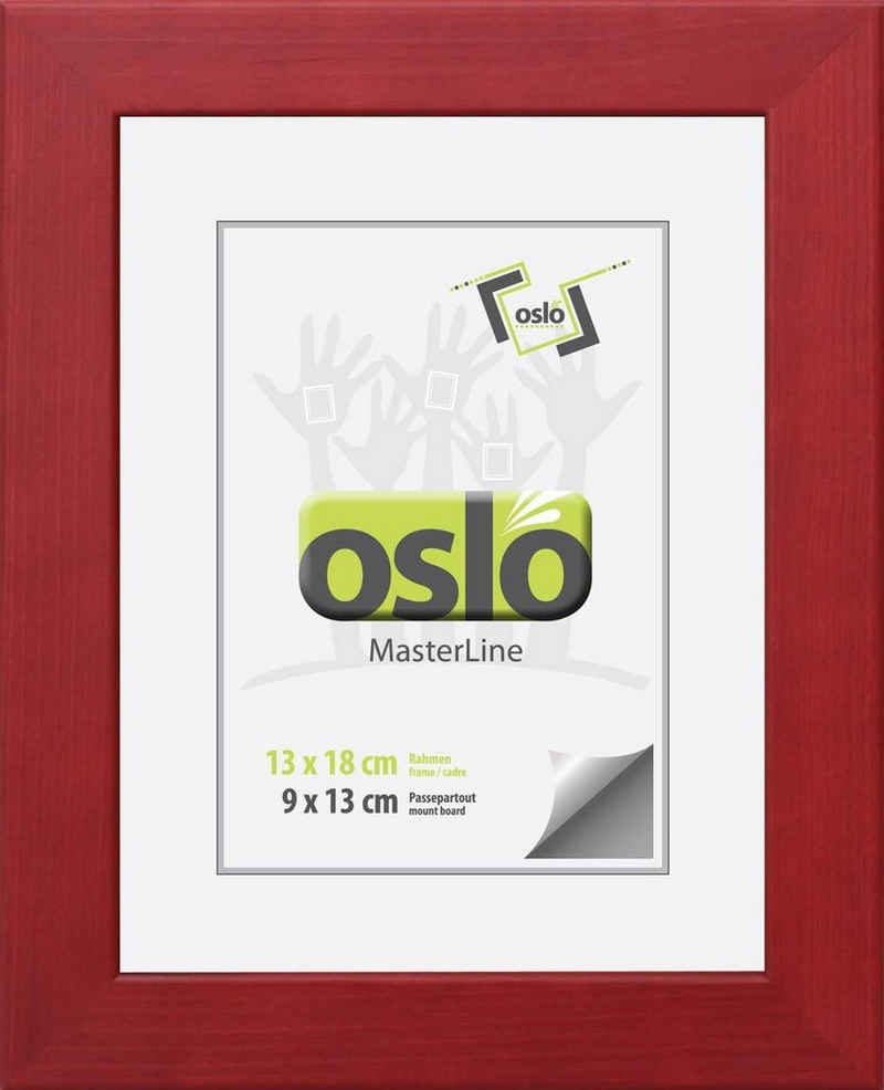 Oslo MasterLine Bilderrahmen Bilderrahmen Holz massiv FSC-zertifiziert Echtglas Hoch und Querformat, 13x18 rot